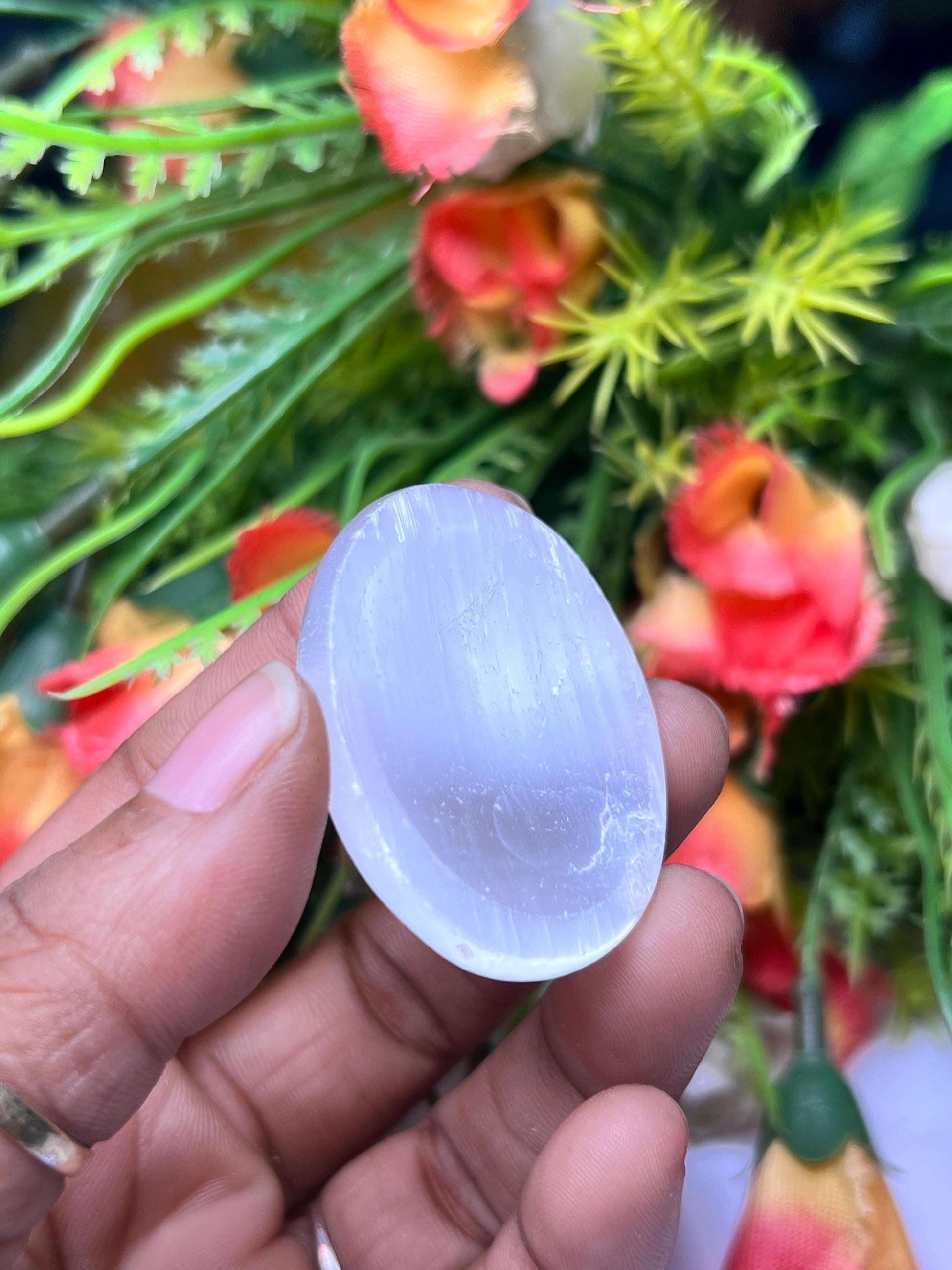 Selenite Stone Worry Stone – Crystal Worry Stone – Pocket Stone – Healing Crystal - 4cmx3cm Thumb Stone One (1) Piece