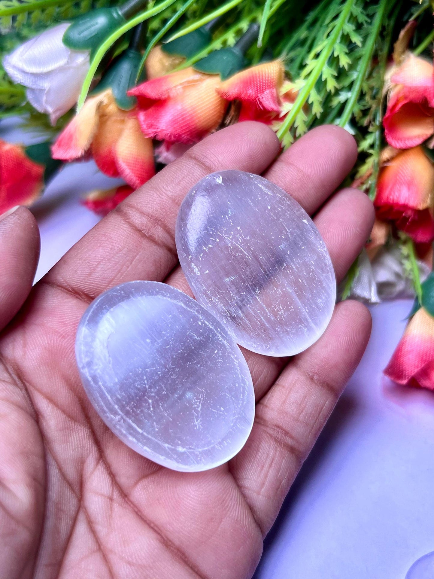 Selenite Stone Worry Stone – Crystal Worry Stone – Pocket Stone – Healing Crystal - 4cmx3cm Thumb Stone One (1) Piece