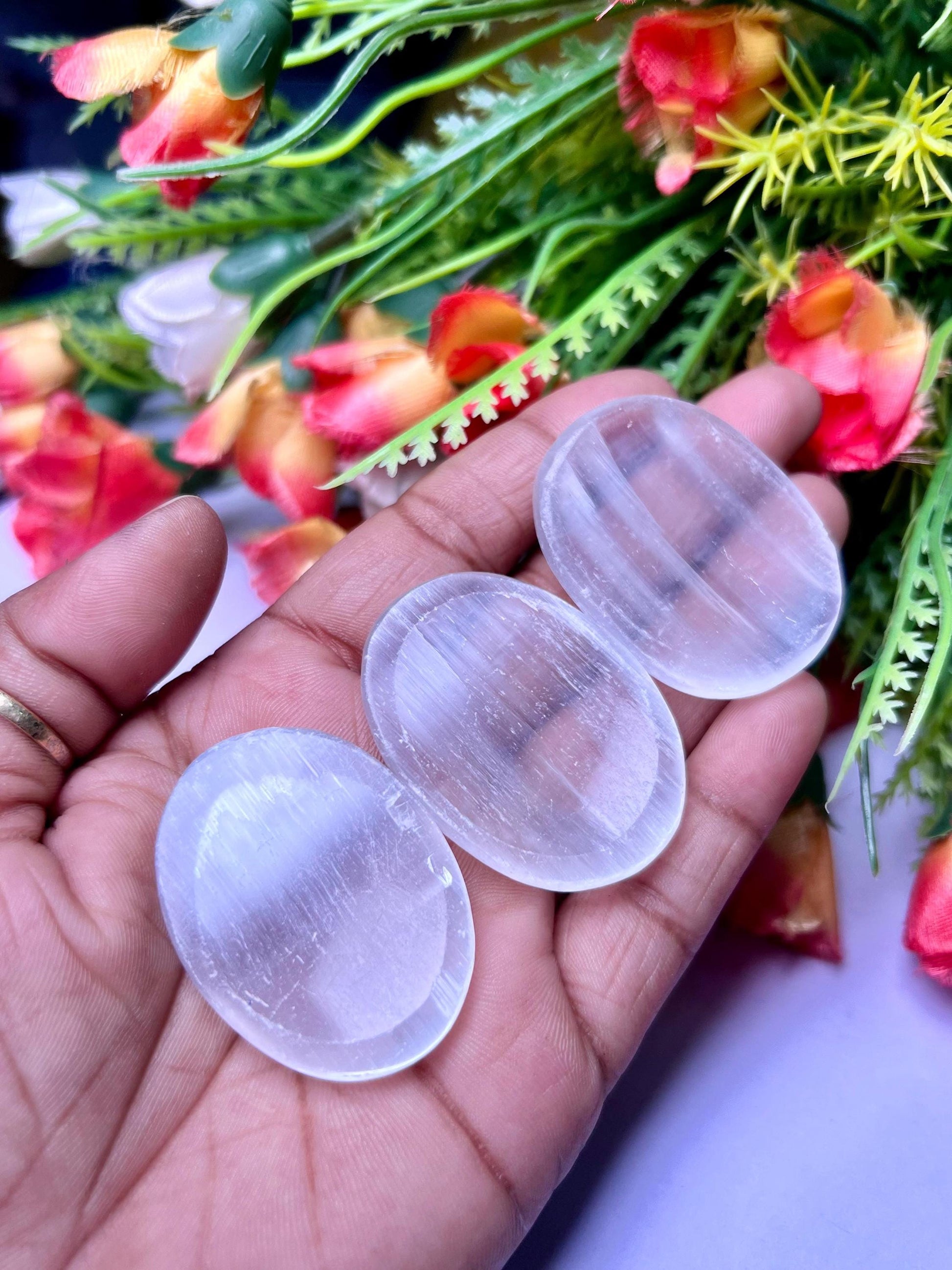 Selenite Stone Worry Stone – Crystal Worry Stone – Pocket Stone – Healing Crystal - 4cmx3cm Thumb Stone One (1) Piece