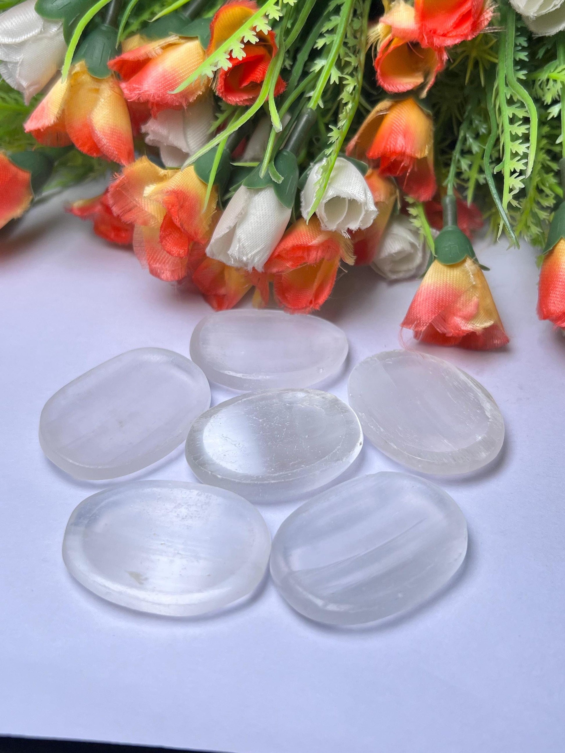 Selenite Stone Worry Stone – Crystal Worry Stone – Pocket Stone – Healing Crystal - 4cmx3cm Thumb Stone One (1) Piece