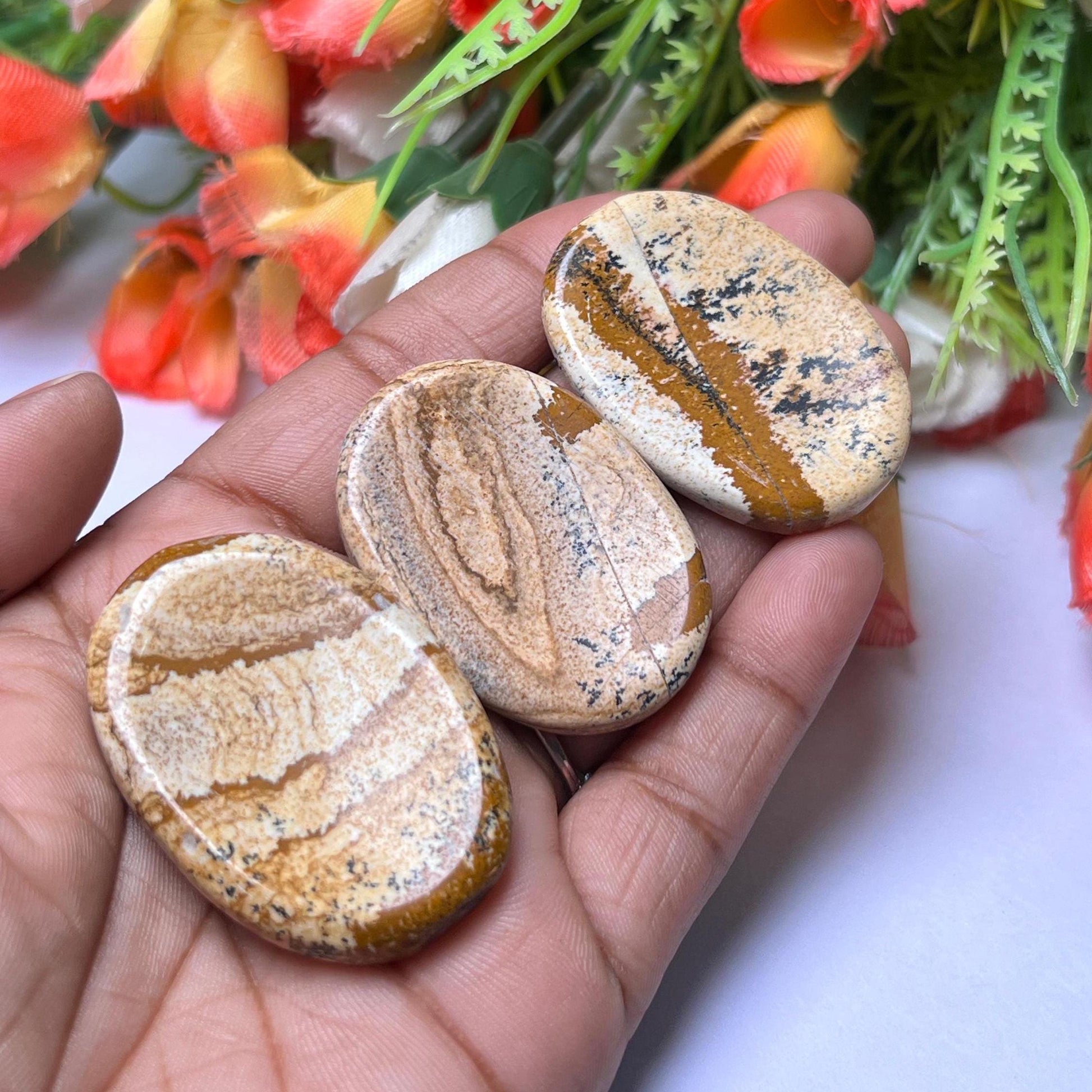 Picture Jasper Stone Worry Stone – Crystal Worry Stone – Pocket Stone – Healing Crystal - 4cmx3cm Thumb Stone One (1) Piece