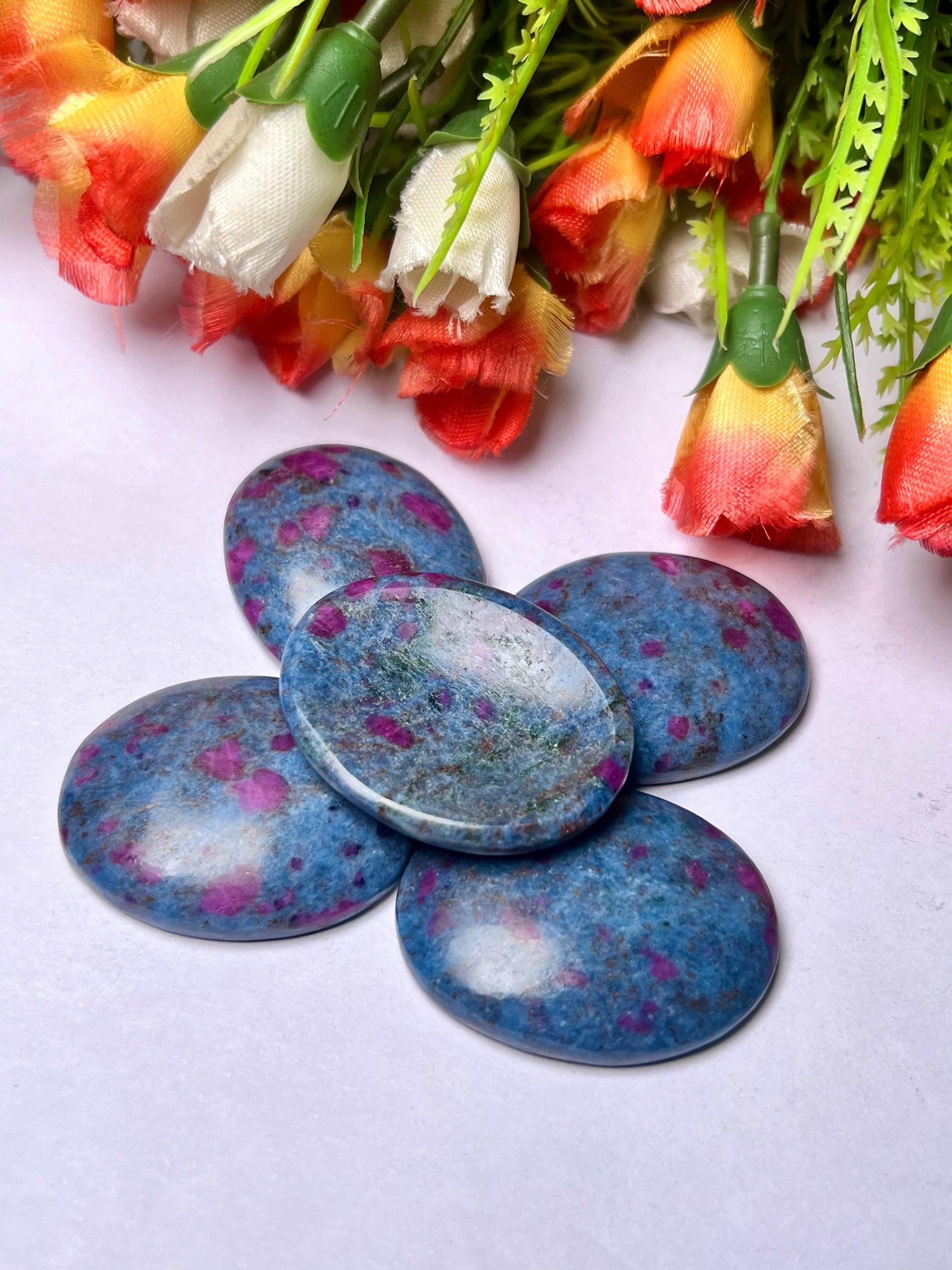 Ruby Kyanite Stone Worry Stone – Crystal Worry Stone – Pocket Stone – Healing Crystal - 4cmx3cm Thumb Stone One (1) Piece