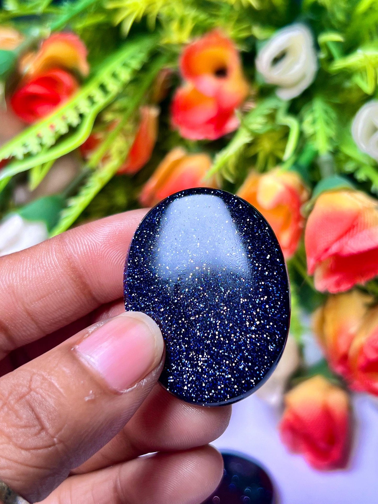 Blue Goldstone Sunsitara Stone Worry Stone – Crystal Worry Stone – Pocket Stone – Healing Crystal - 4cmx3cm Thumb Stone One (1) Piece