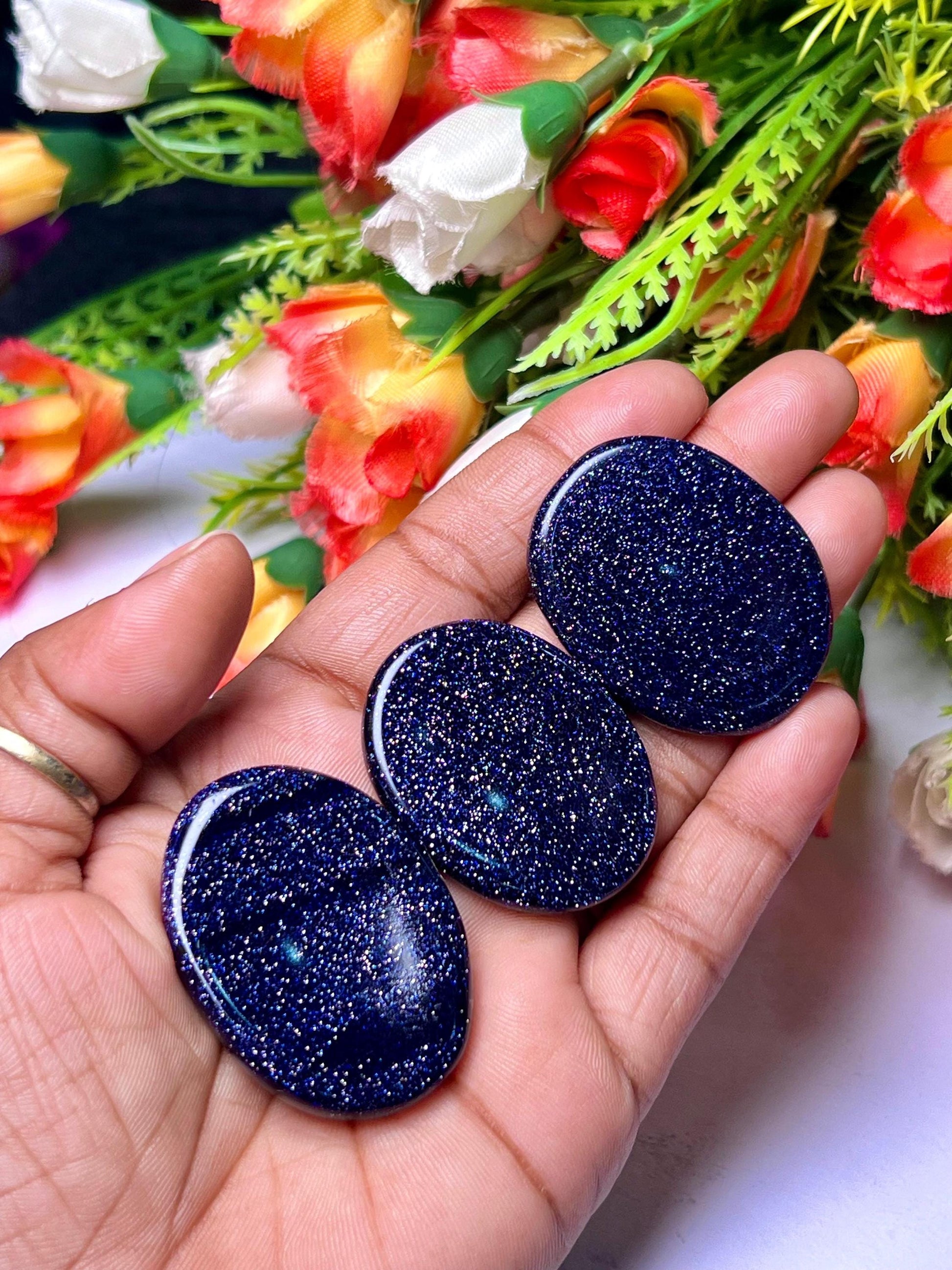 Blue Goldstone Sunsitara Stone Worry Stone – Crystal Worry Stone – Pocket Stone – Healing Crystal - 4cmx3cm Thumb Stone One (1) Piece