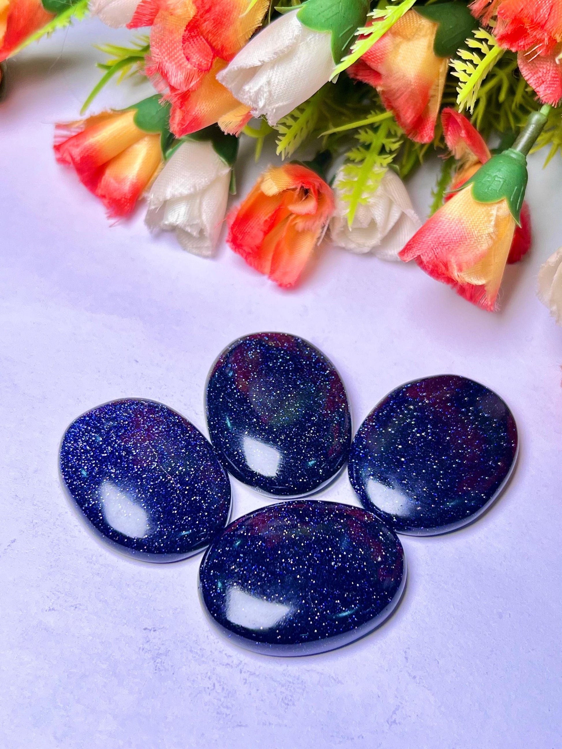 Blue Goldstone Sunsitara Stone Worry Stone – Crystal Worry Stone – Pocket Stone – Healing Crystal - 4cmx3cm Thumb Stone One (1) Piece