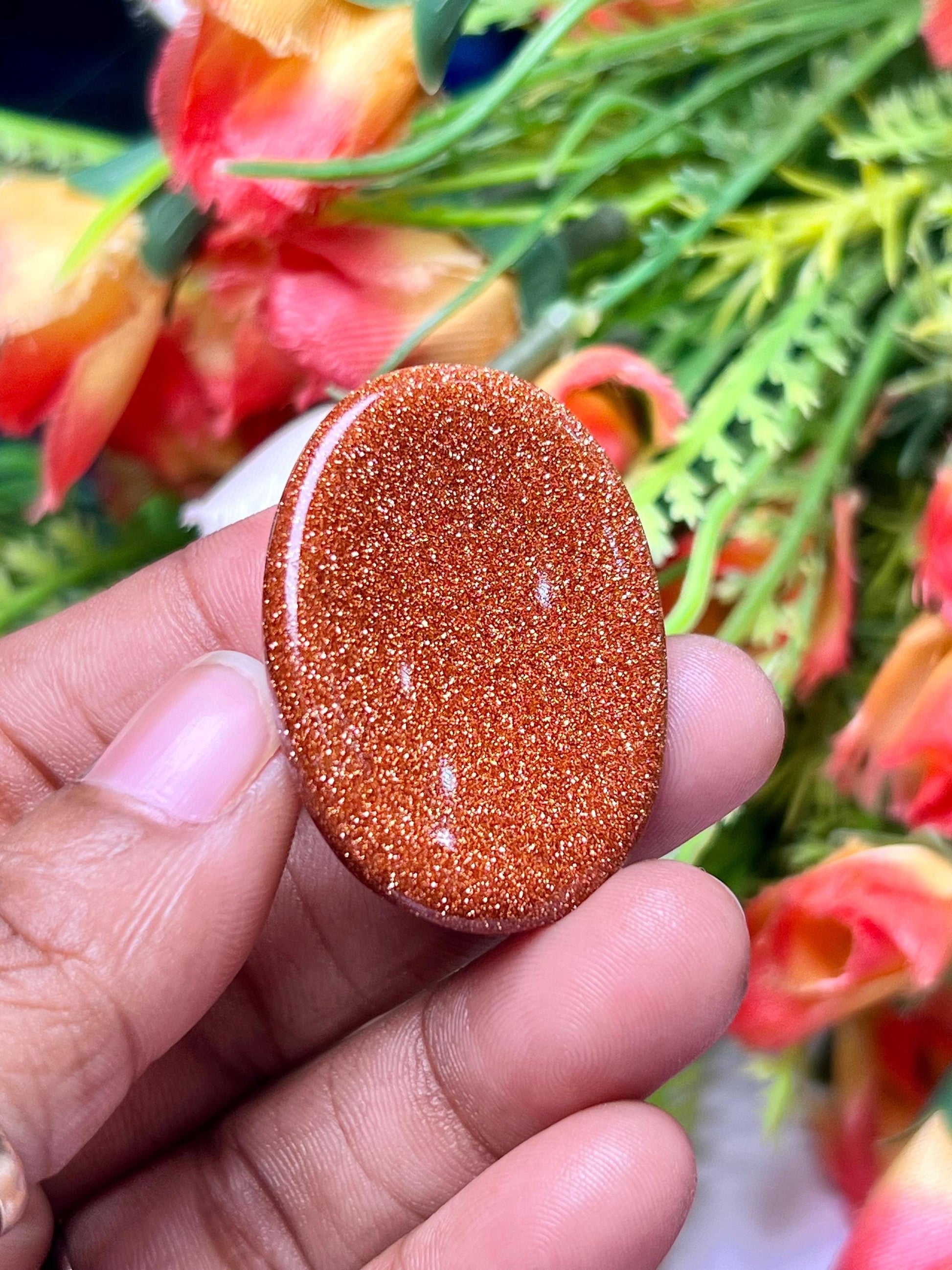 Red Goldstone Sunsitara Stone Worry Stone – Crystal Worry Stone – Pocket Stone – Healing Crystal - 4cmx3cm Thumb Stone One (1) Piece