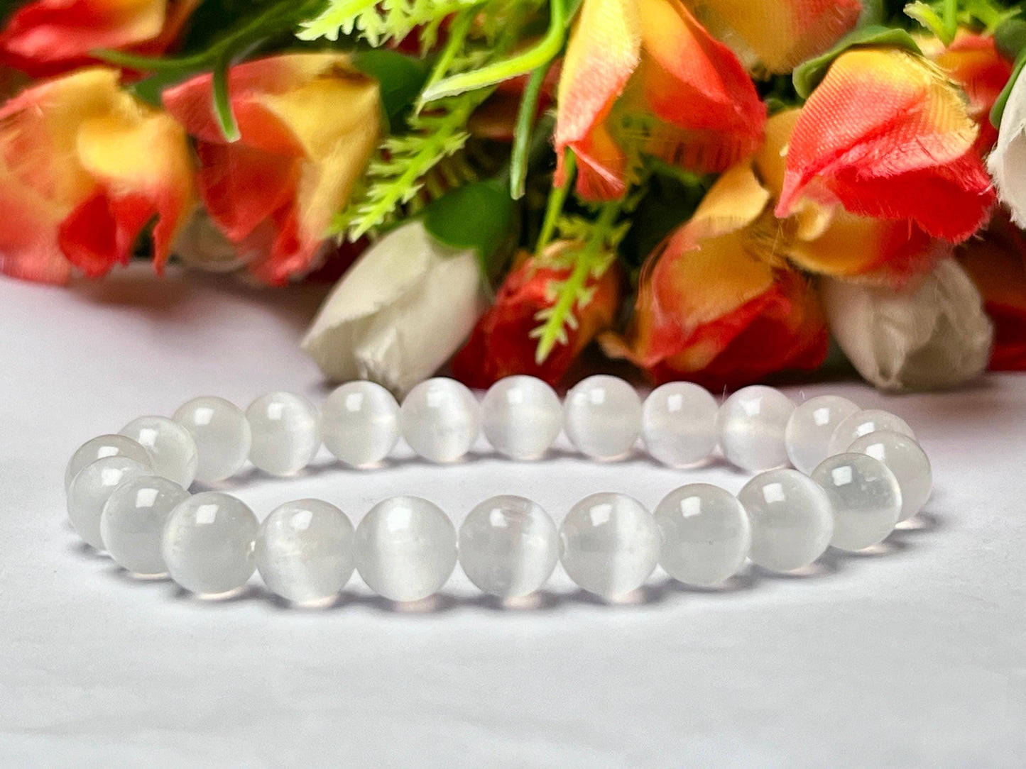 Selenite Stone Bracelet l Stretchable Bracelet l Unisex Bracelet l 8 MM Bracelet