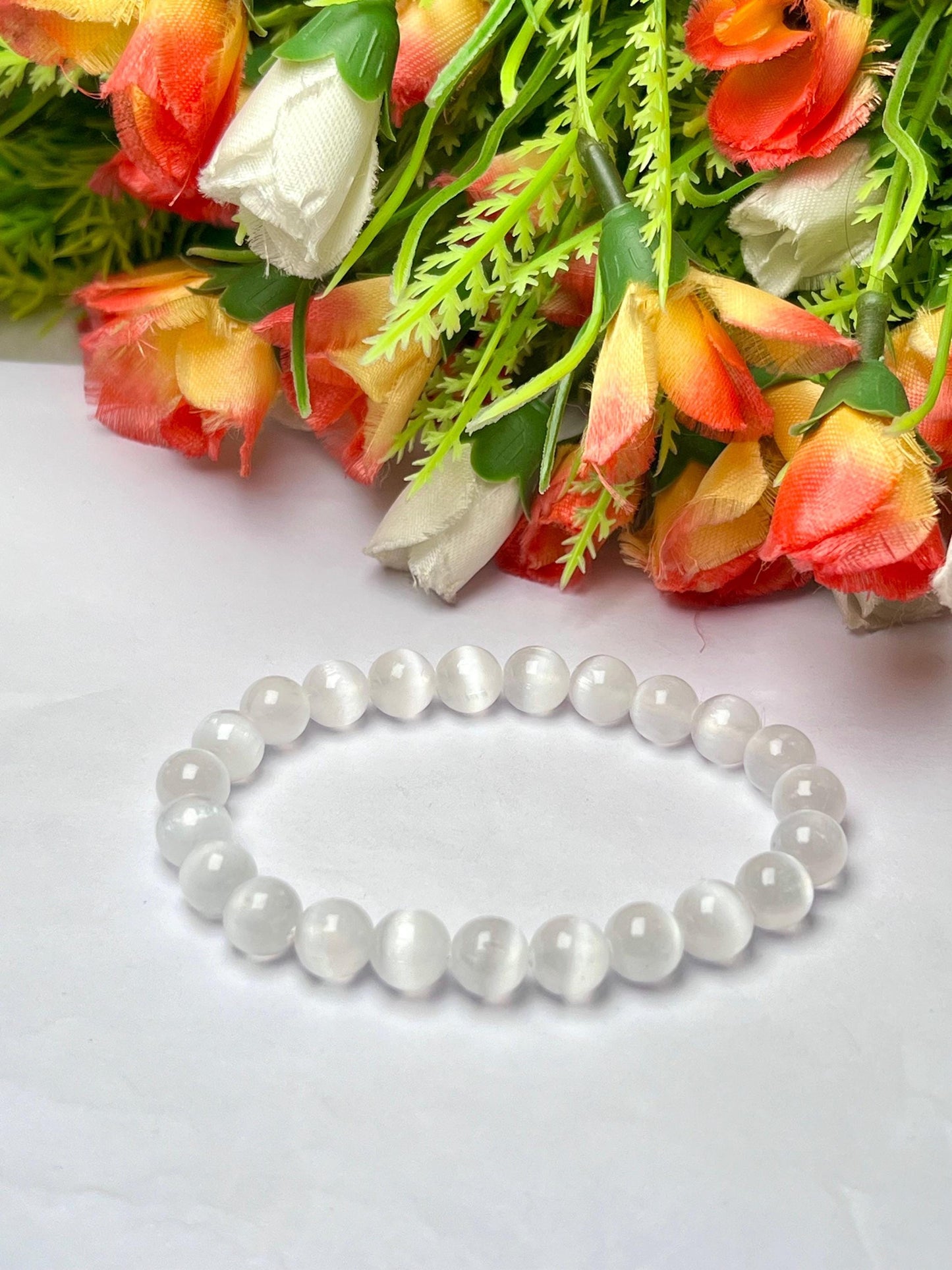 Selenite Stone Bracelet l Stretchable Bracelet l Unisex Bracelet l 8 MM Bracelet