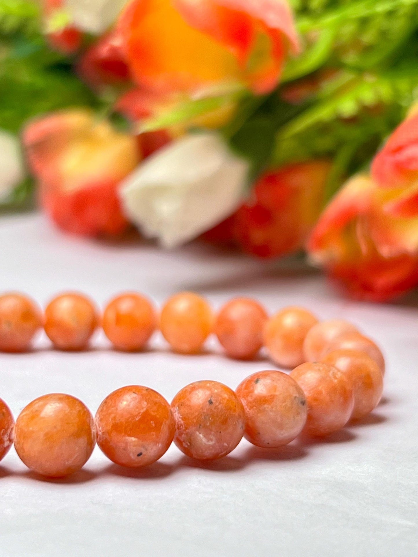 Orange Calcite Stone Bracelet l Stretchable Bracelet l Unisex Bracelet l 8 MM Bracelet