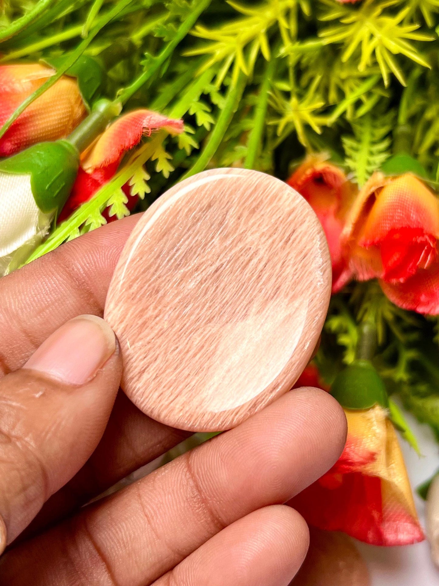 Peach Moonstone Worry Stone – Crystal Worry Stone – Pocket Stone – Healing Crystal - 4.5x3.5cm