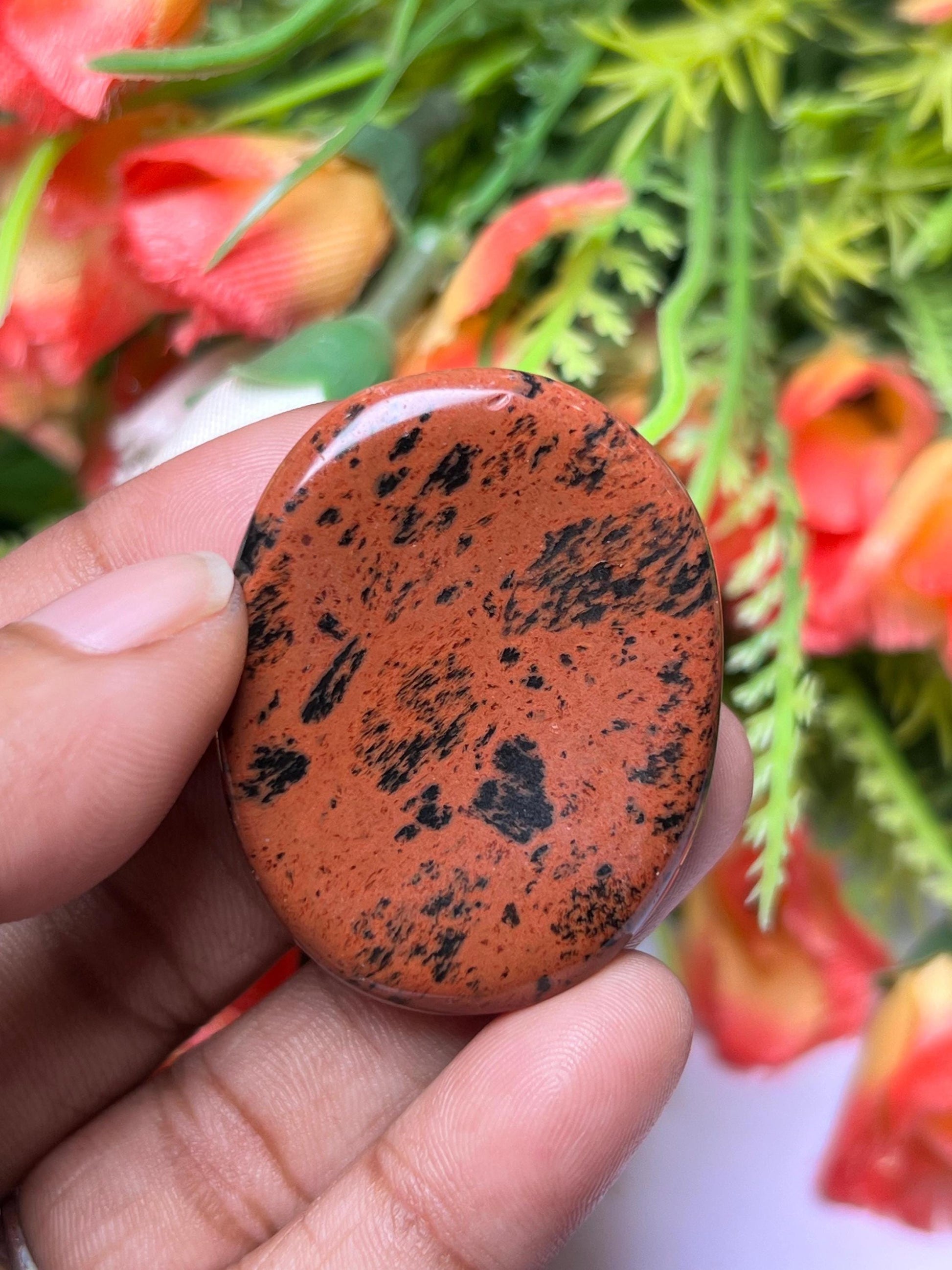 Mahogany Obsidian Stone Worry Stone – Crystal Worry Stone – Pocket Stone – Healing Crystal - 4cmx3cm Thumb Stone One (1) Piece