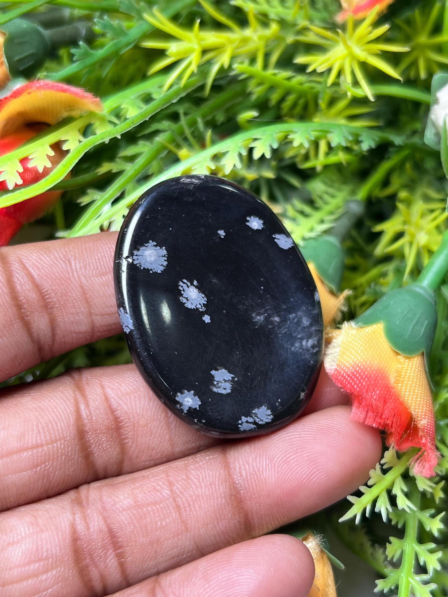 Snowflake Obsidian Stone Worry Stone – Crystal Worry Stone – Pocket Stone – Healing Crystal - 4cmx3cm Thumb Stone One (1) Piece