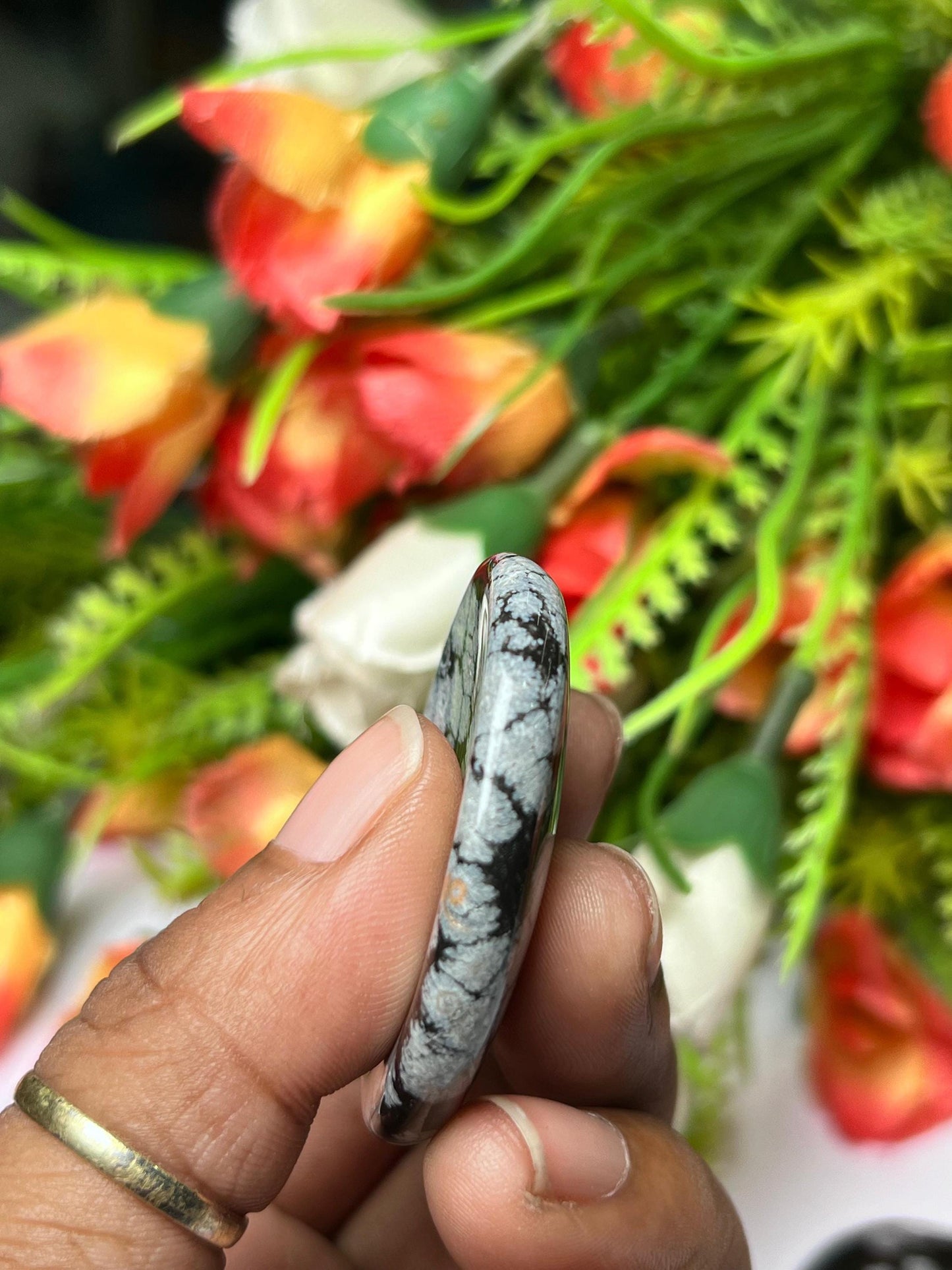 Snowflake Obsidian Stone Worry Stone – Crystal Worry Stone – Pocket Stone – Healing Crystal - 4cmx3cm Thumb Stone One (1) Piece