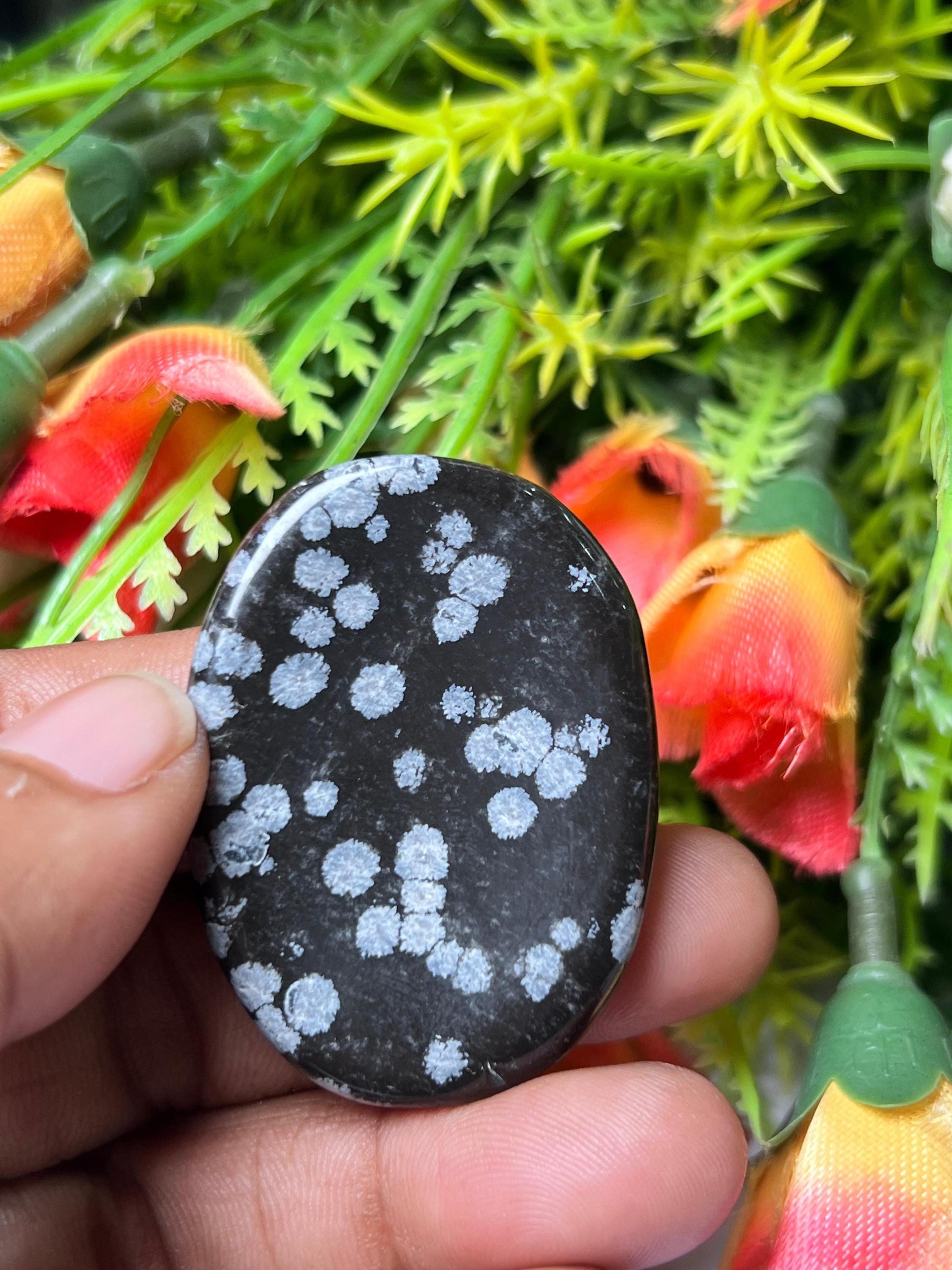 Snowflake Obsidian Stone Worry Stone – Crystal Worry Stone – Pocket Stone – Healing Crystal - 4cmx3cm Thumb Stone One (1) Piece