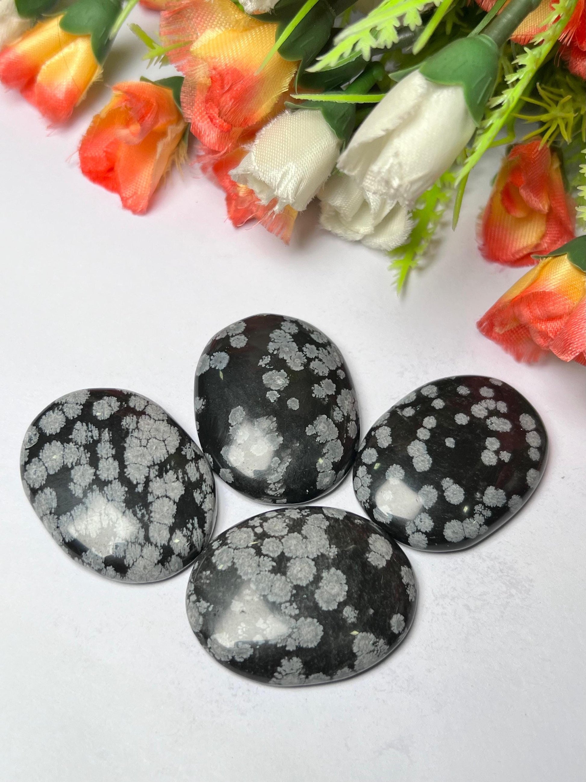 Snowflake Obsidian Stone Worry Stone – Crystal Worry Stone – Pocket Stone – Healing Crystal - 4cmx3cm Thumb Stone One (1) Piece