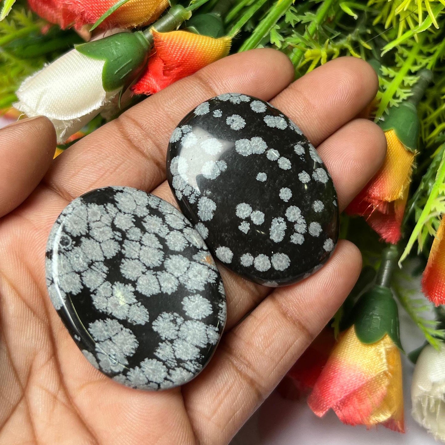 Snowflake Obsidian Stone Worry Stone – Crystal Worry Stone – Pocket Stone – Healing Crystal - 4cmx3cm Thumb Stone One (1) Piece