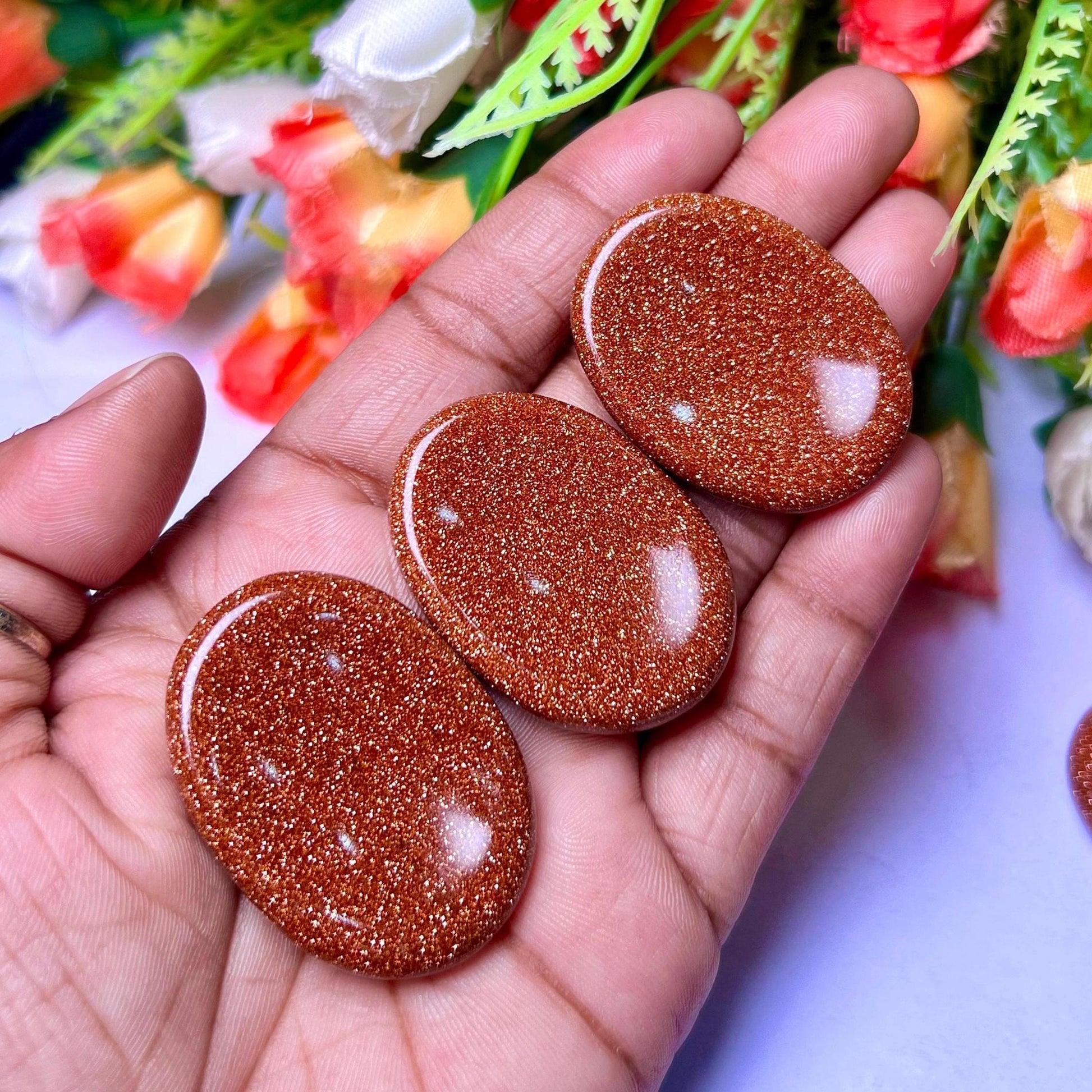 Red Goldstone Sunsitara Stone Worry Stone – Crystal Worry Stone – Pocket Stone – Healing Crystal - 4cmx3cm Thumb Stone One (1) Piece