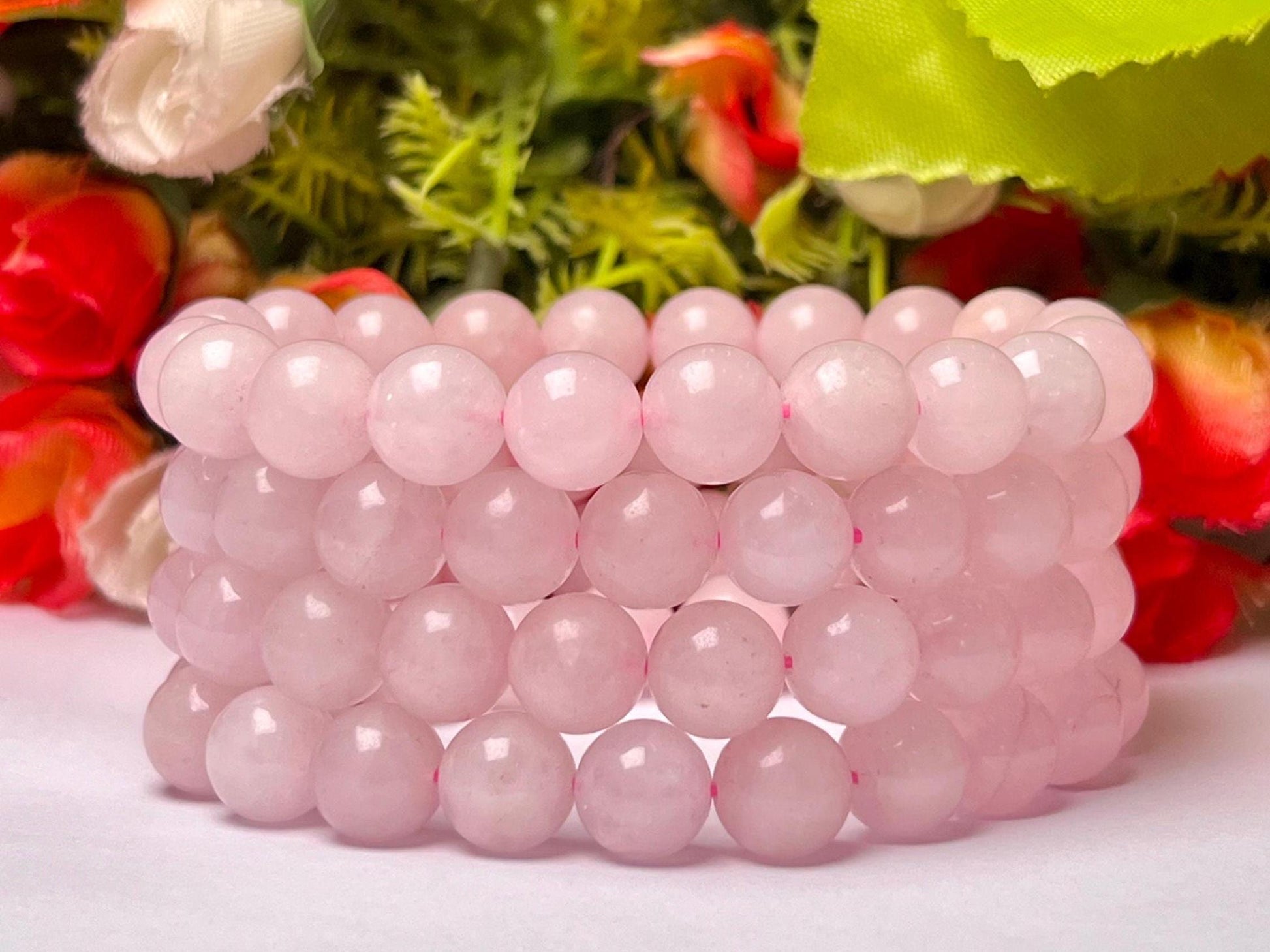 Rose Quartz Stone Round Beaded Bracelet 6 MM 8 MM 10 MM Stretch Bracelet