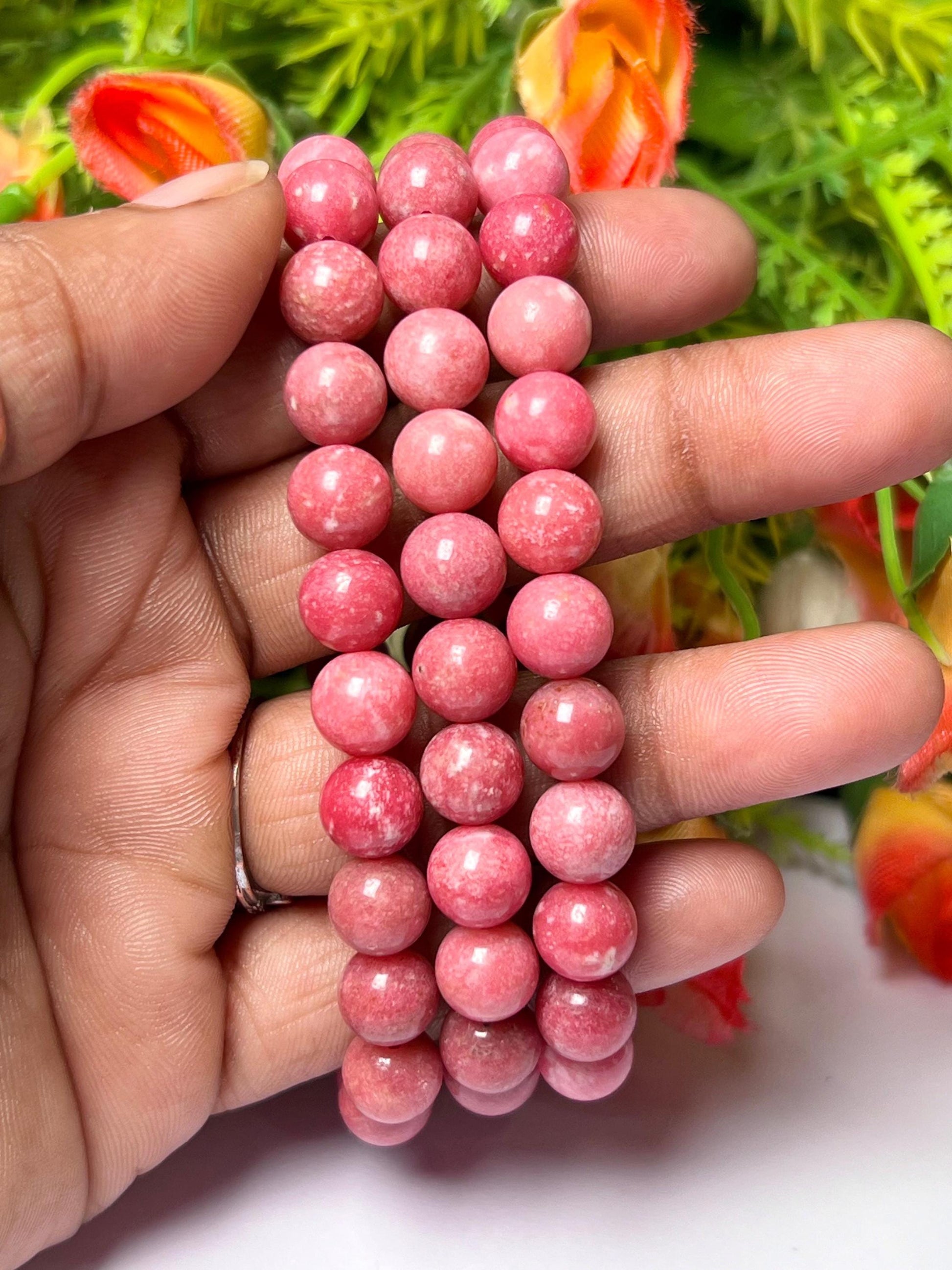 Thulite Stone Bracelet l Stretchable Bracelet l Unisex Bracelet l 8 MM Bracelet