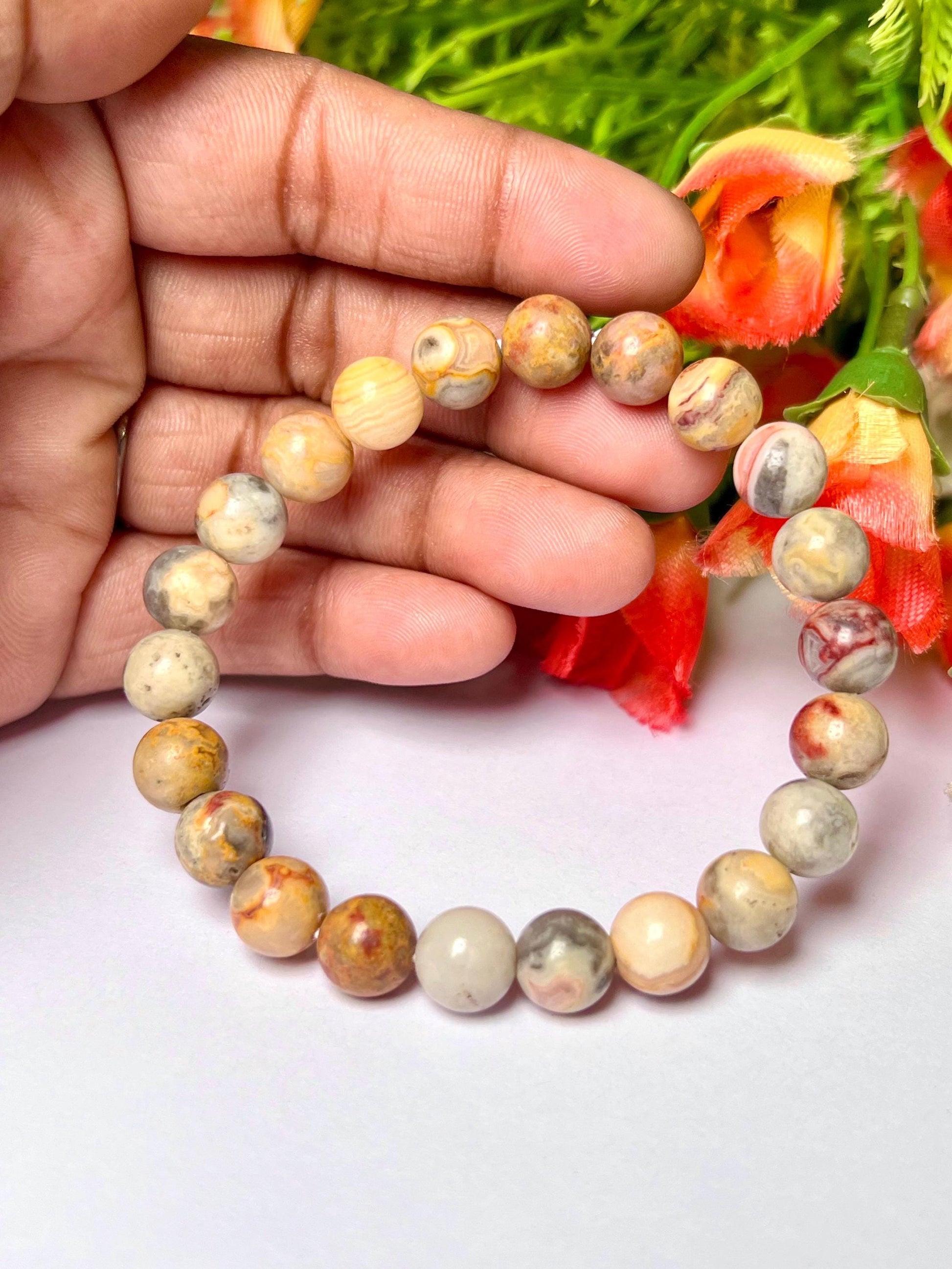 Crazy Lace Agate Stone Bracelet l Stretchable Bracelet l Unisex Bracelet l 8 MM Bracelet