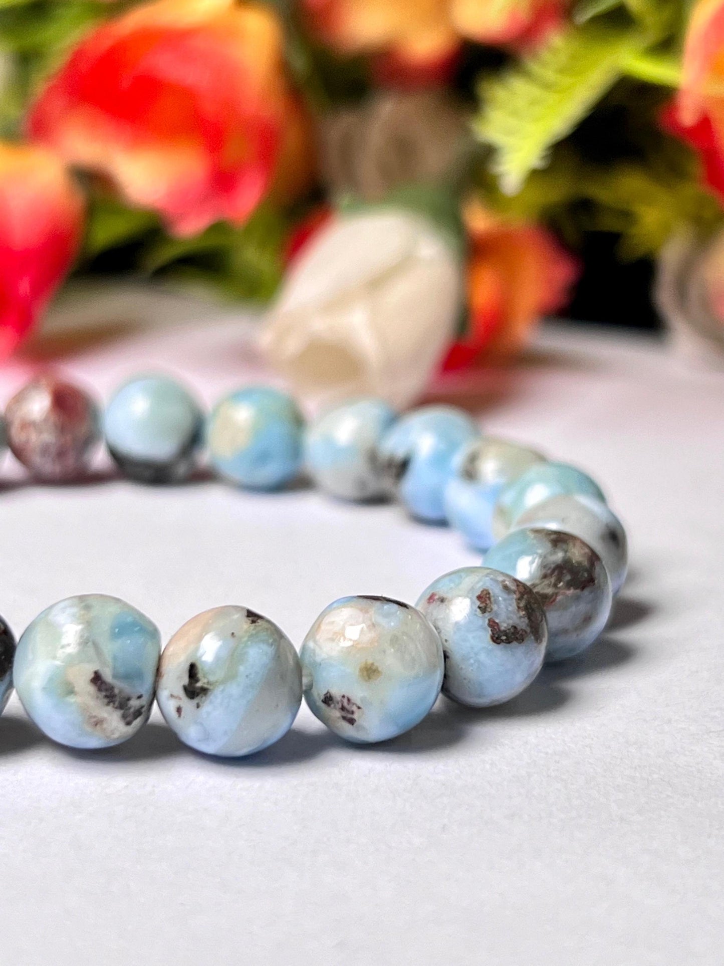 Dominican Republic Larimar Stone Bracelet l Stretchable Bracelet l Unisex Bracelet l 8 MM Bracelet