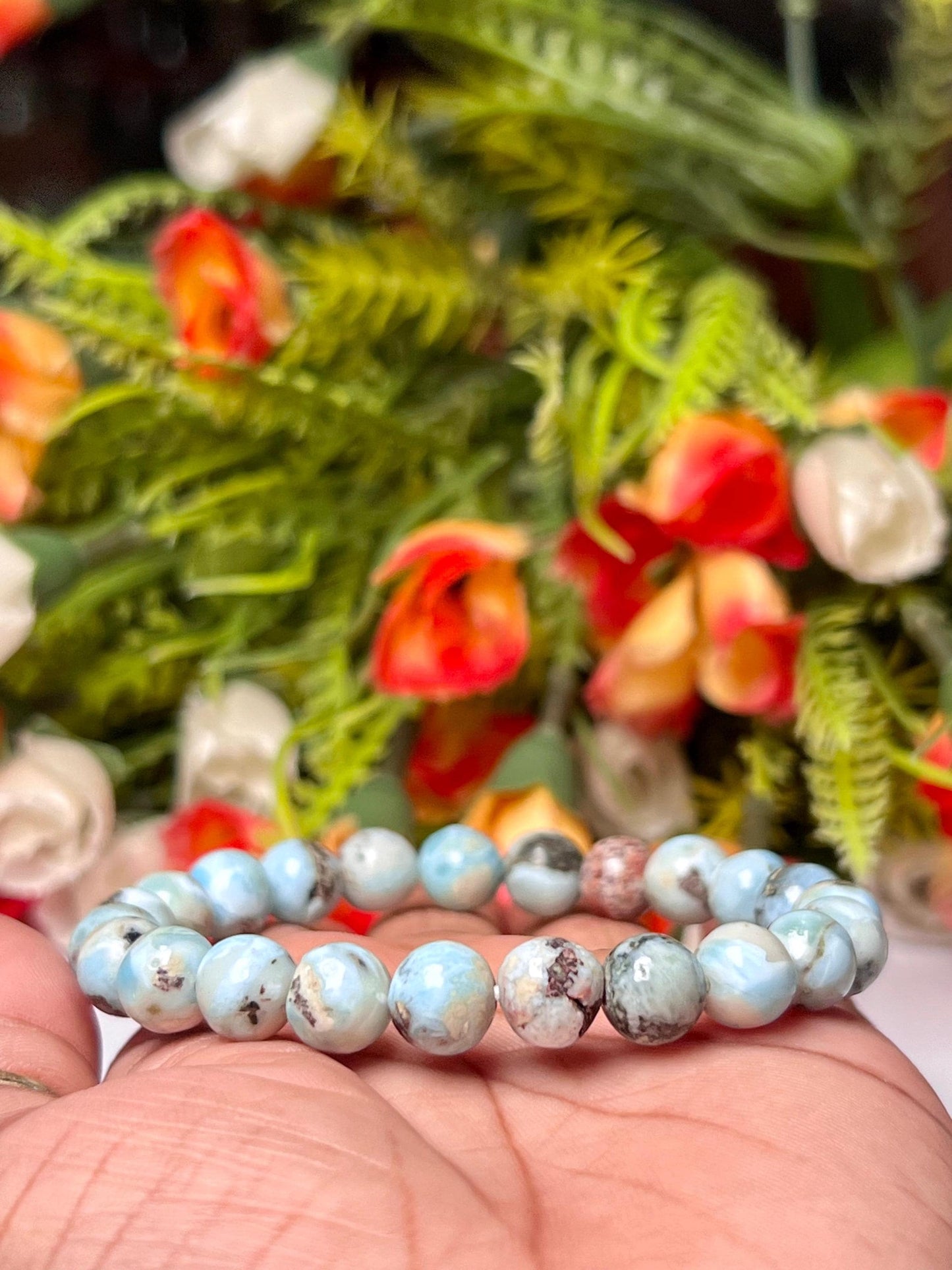 Dominican Republic Larimar Stone Bracelet l Stretchable Bracelet l Unisex Bracelet l 8 MM Bracelet