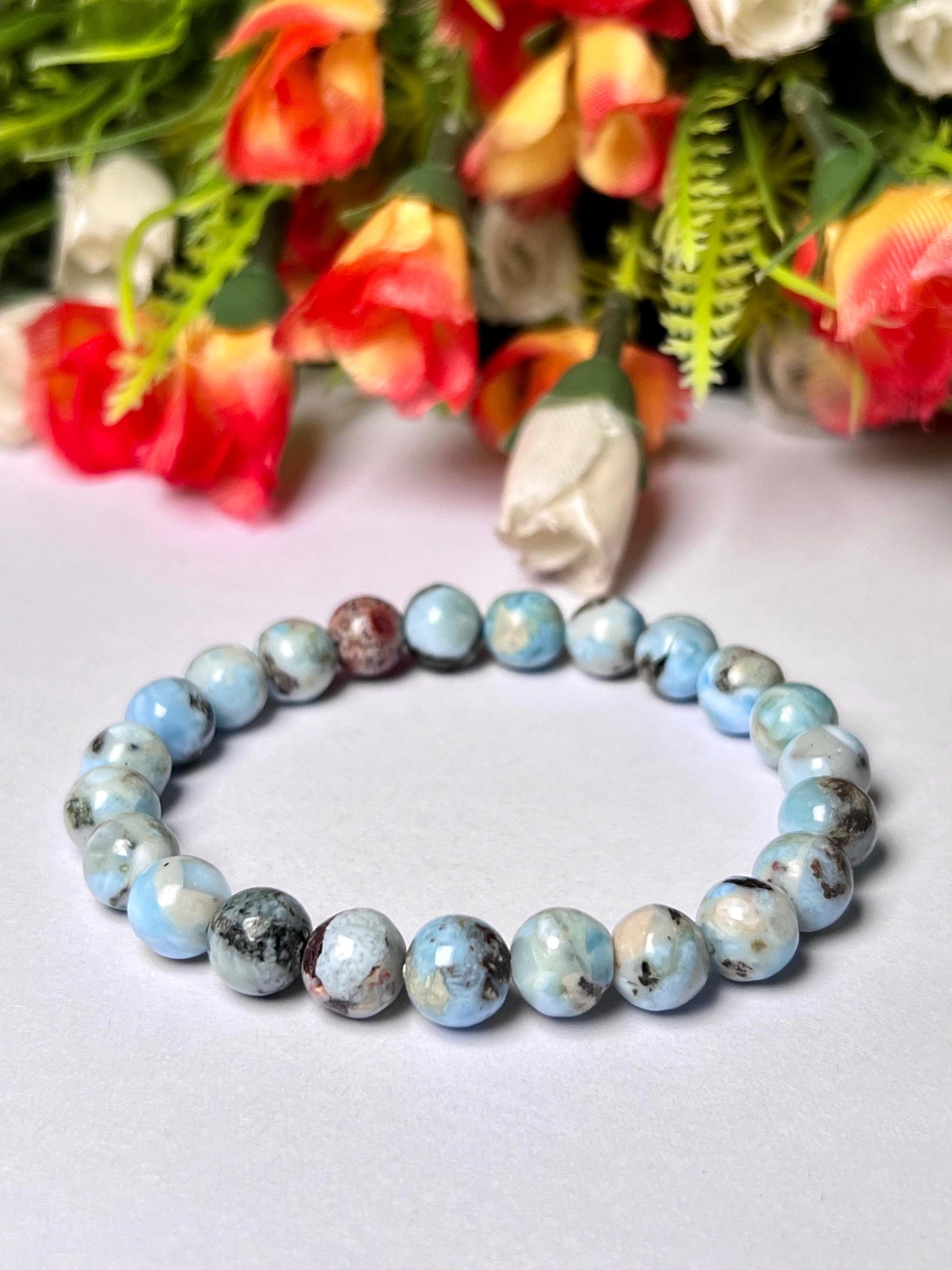 Dominican Republic Larimar Stone Bracelet l Stretchable Bracelet l Unisex Bracelet l 8 MM Bracelet