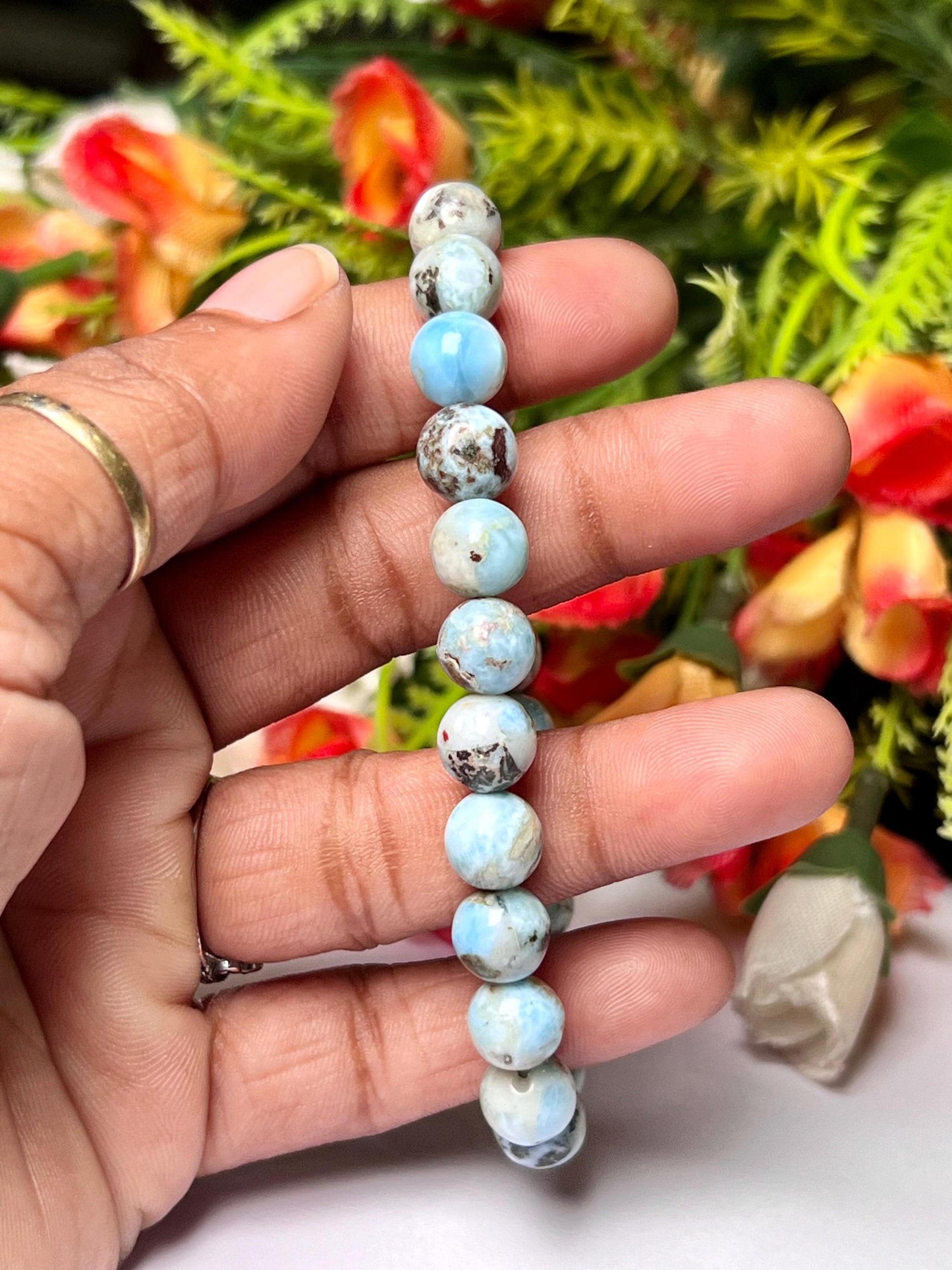 Dominican Republic Larimar Stone Bracelet l Stretchable Bracelet l Unisex Bracelet l 8 MM Bracelet