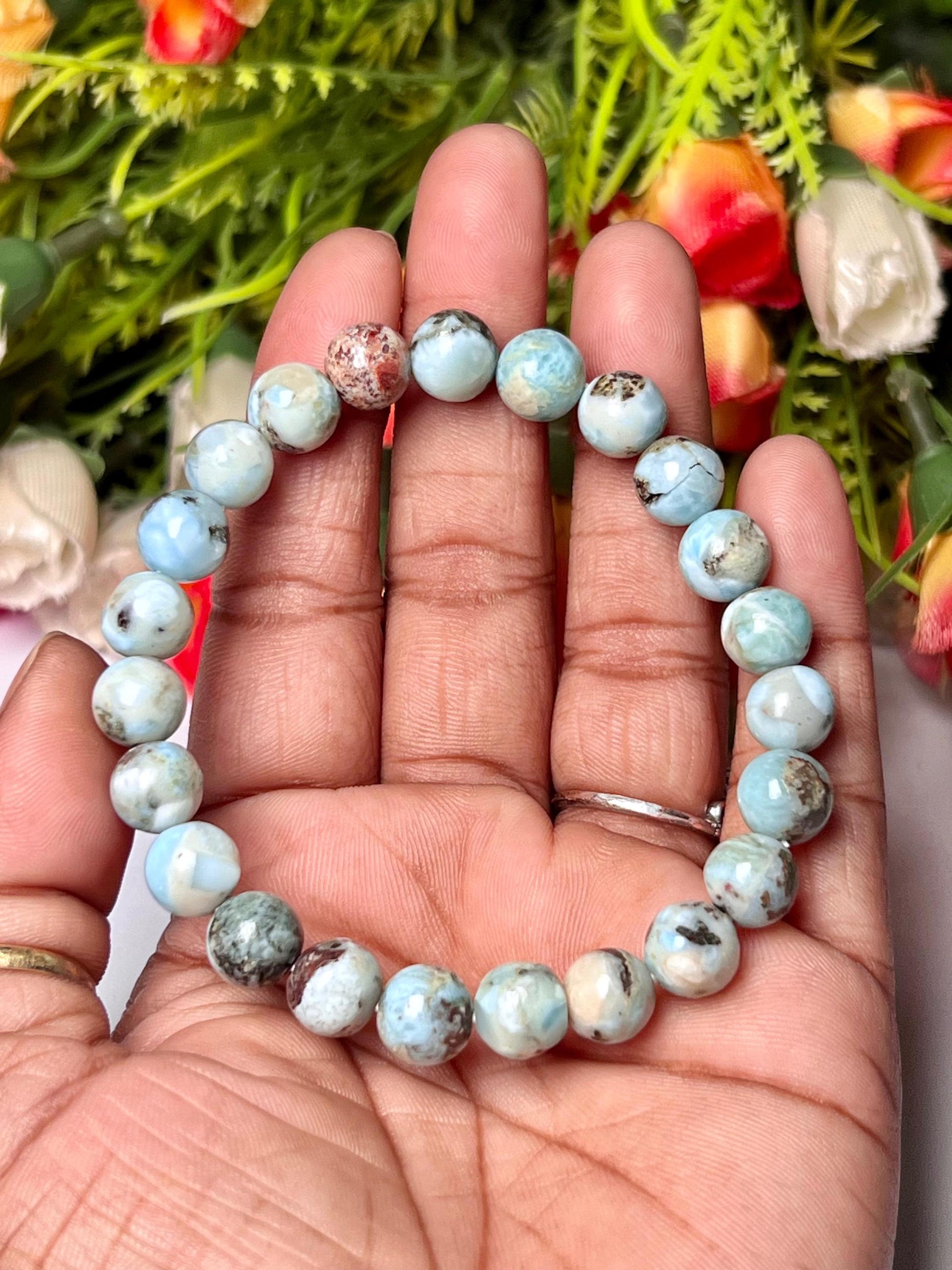 Dominican Republic Larimar Stone Bracelet l Stretchable Bracelet l Unisex Bracelet l 8 MM Bracelet