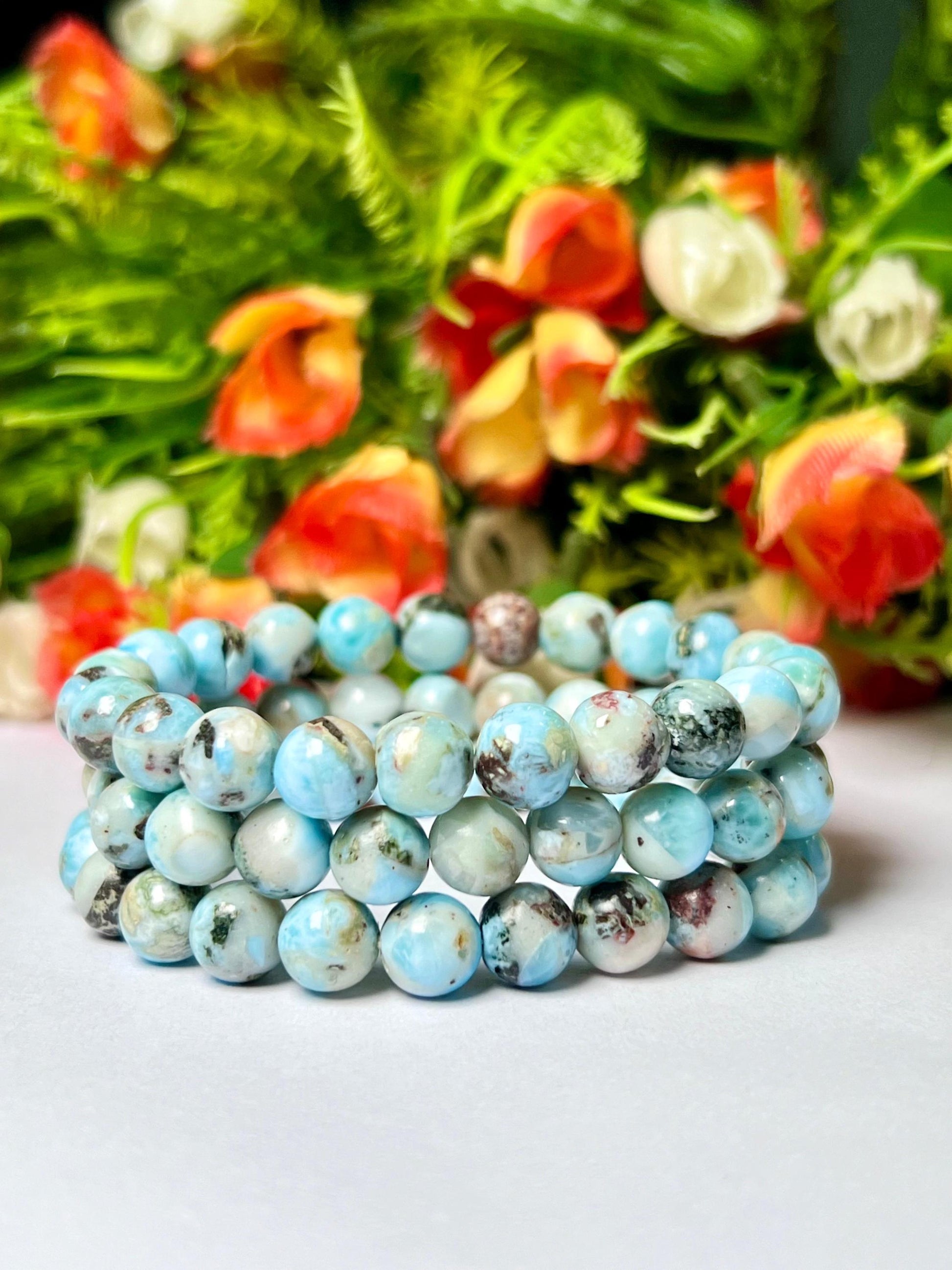 Dominican Republic Larimar Stone Bracelet l Stretchable Bracelet l Unisex Bracelet l 8 MM Bracelet