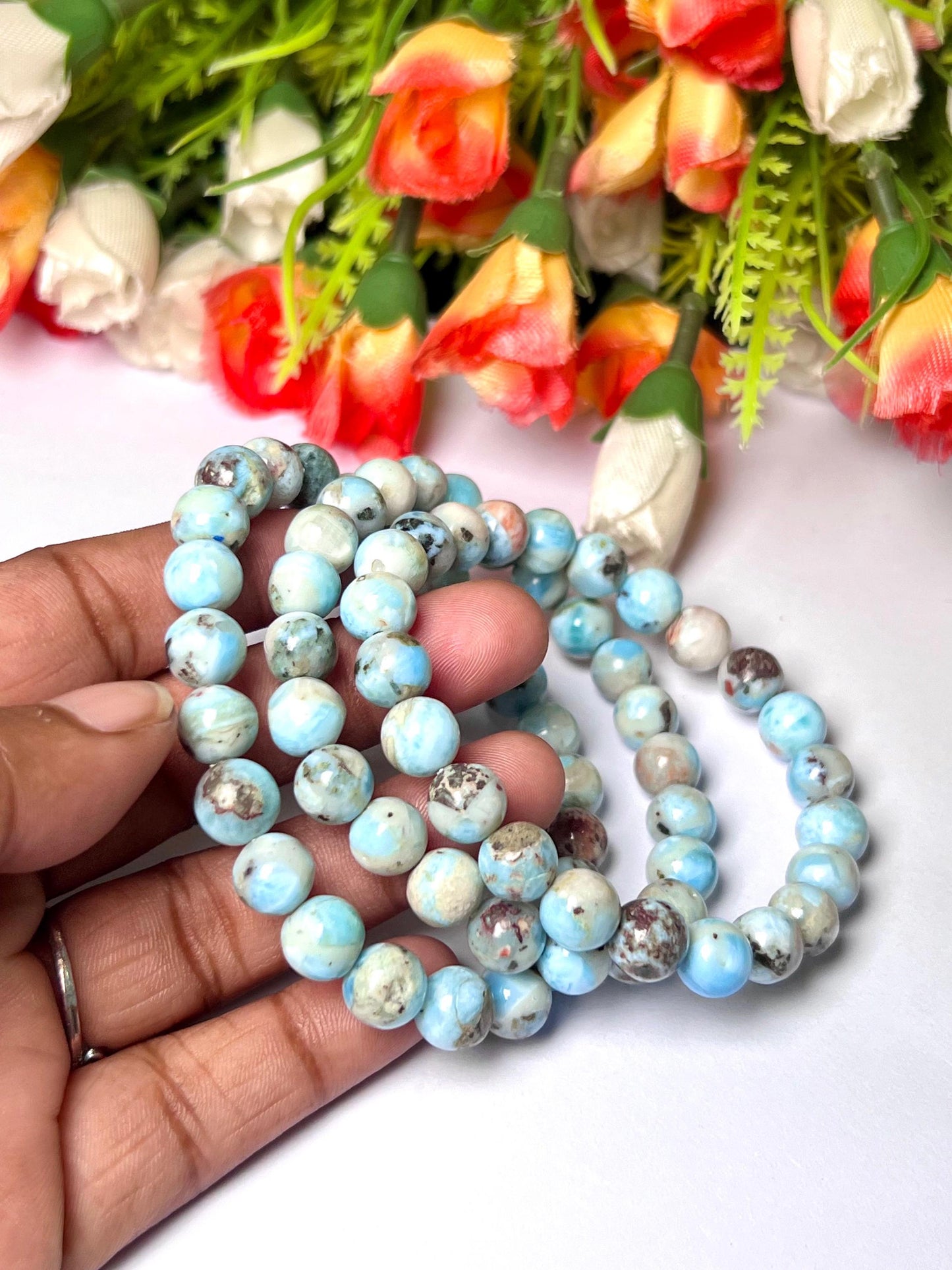 Dominican Republic Larimar Stone Bracelet l Stretchable Bracelet l Unisex Bracelet l 8 MM Bracelet