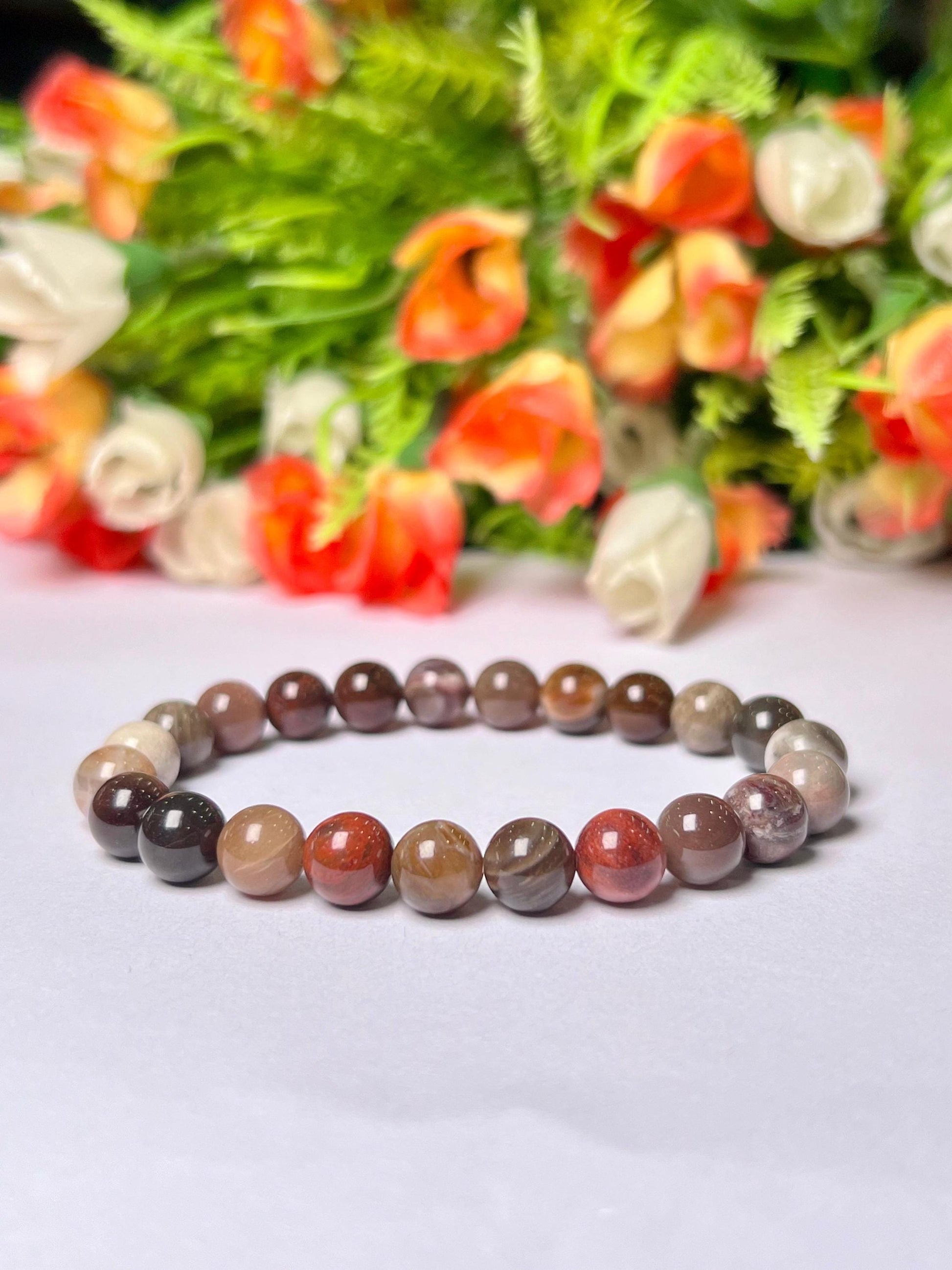 Petrified Wood Stone Bracelet l Stretchable Bracelet l Unisex Bracelet l 8 MM Bracelet