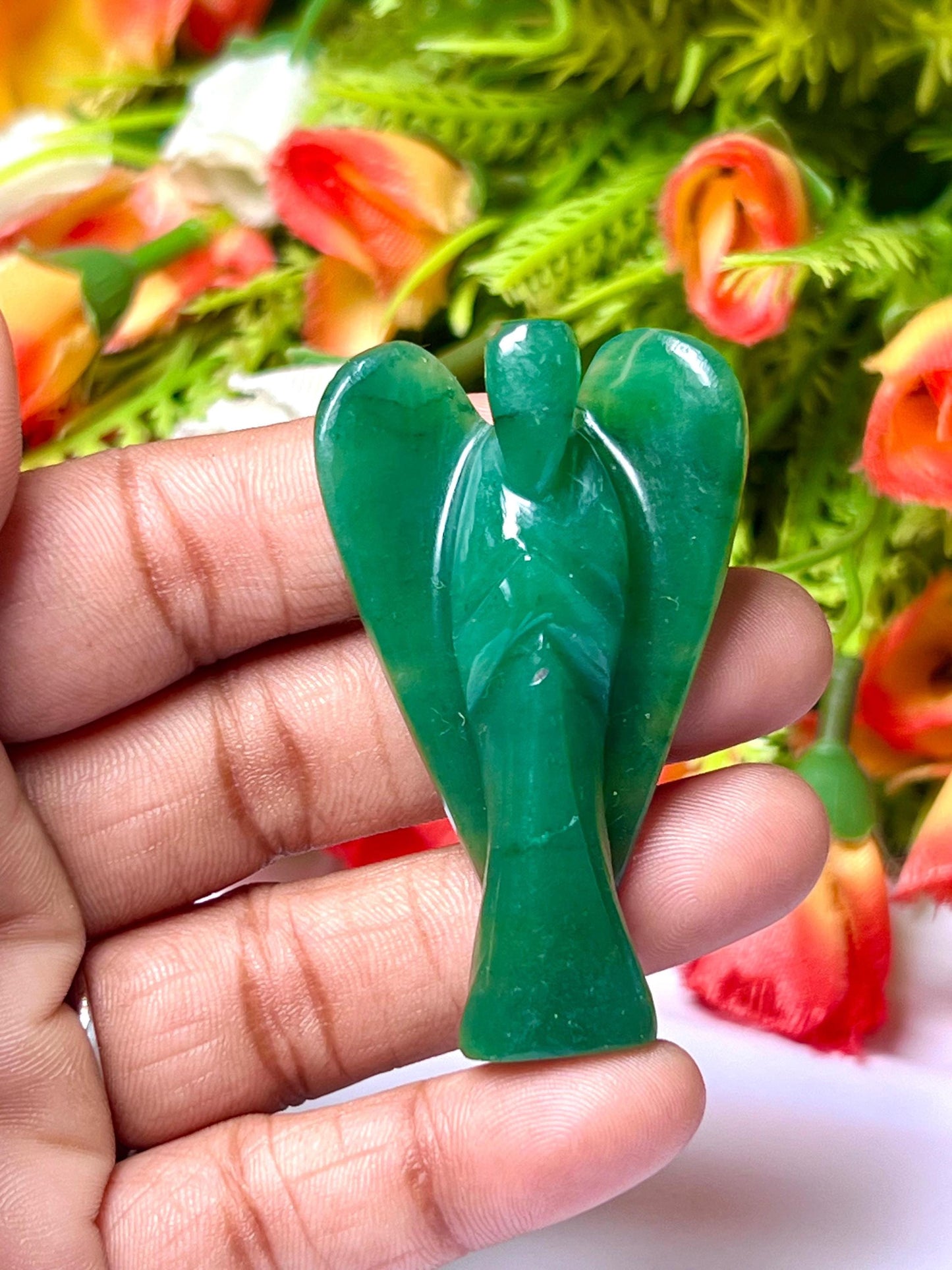 2" Green Jade Stone ANGEL One(1) Piece Free standing guardian Angel crystal Reiki energy blessed hand carved Pocket Angel Angelic connection