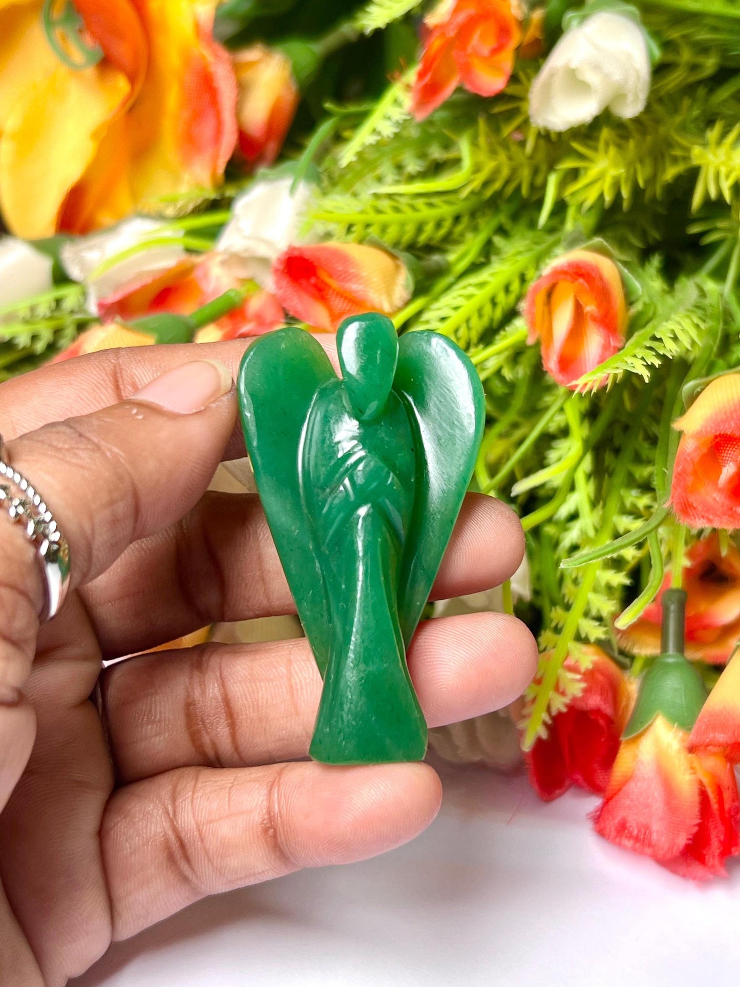 2" Green Jade Stone ANGEL One(1) Piece Free standing guardian Angel crystal Reiki energy blessed hand carved Pocket Angel Angelic connection