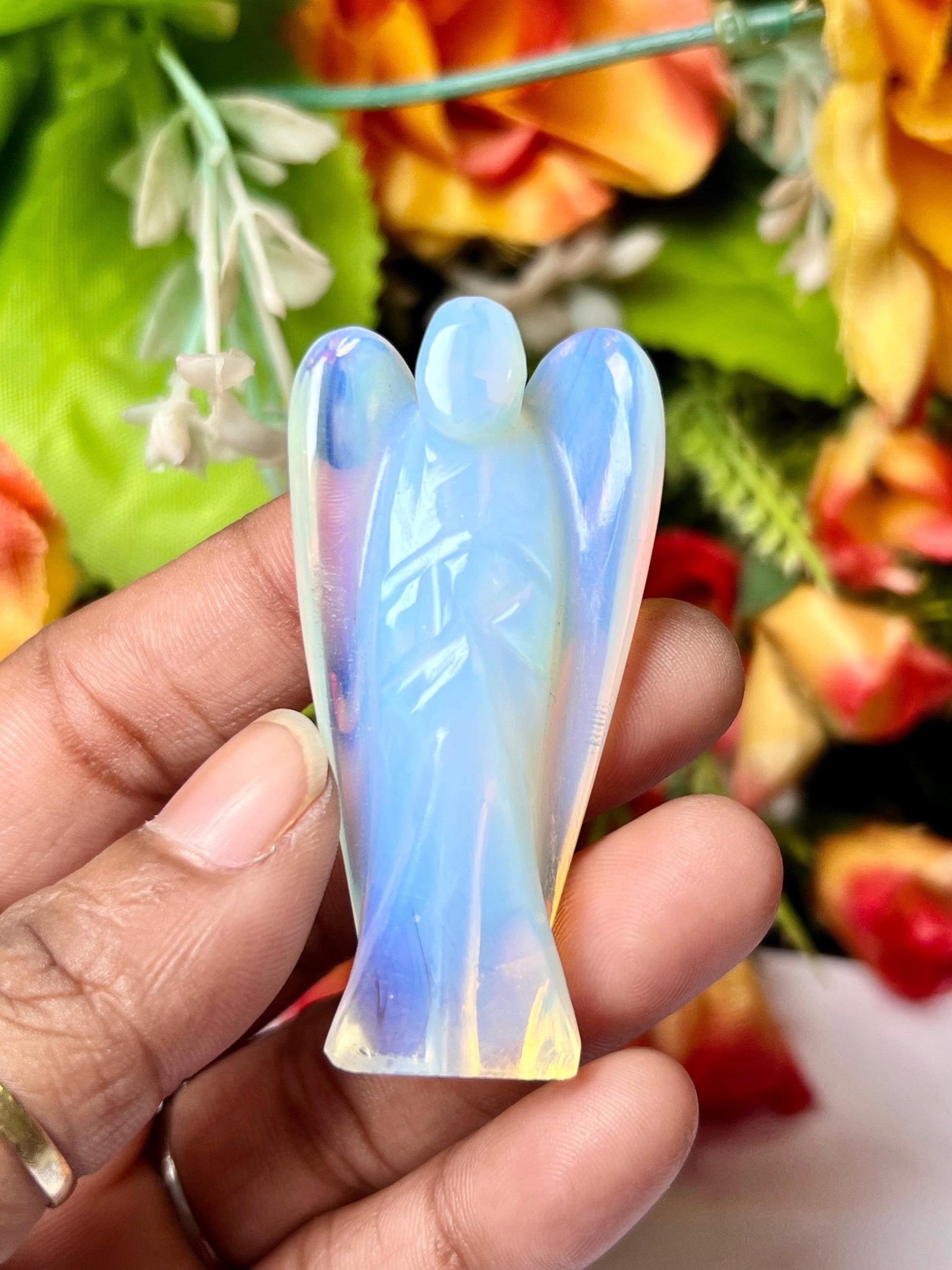 2" Opalite Stone ANGEL One(1) Piece Free standing guardian Angel crystal Reiki energy blessed hand carved Pocket Angel Angelic connection