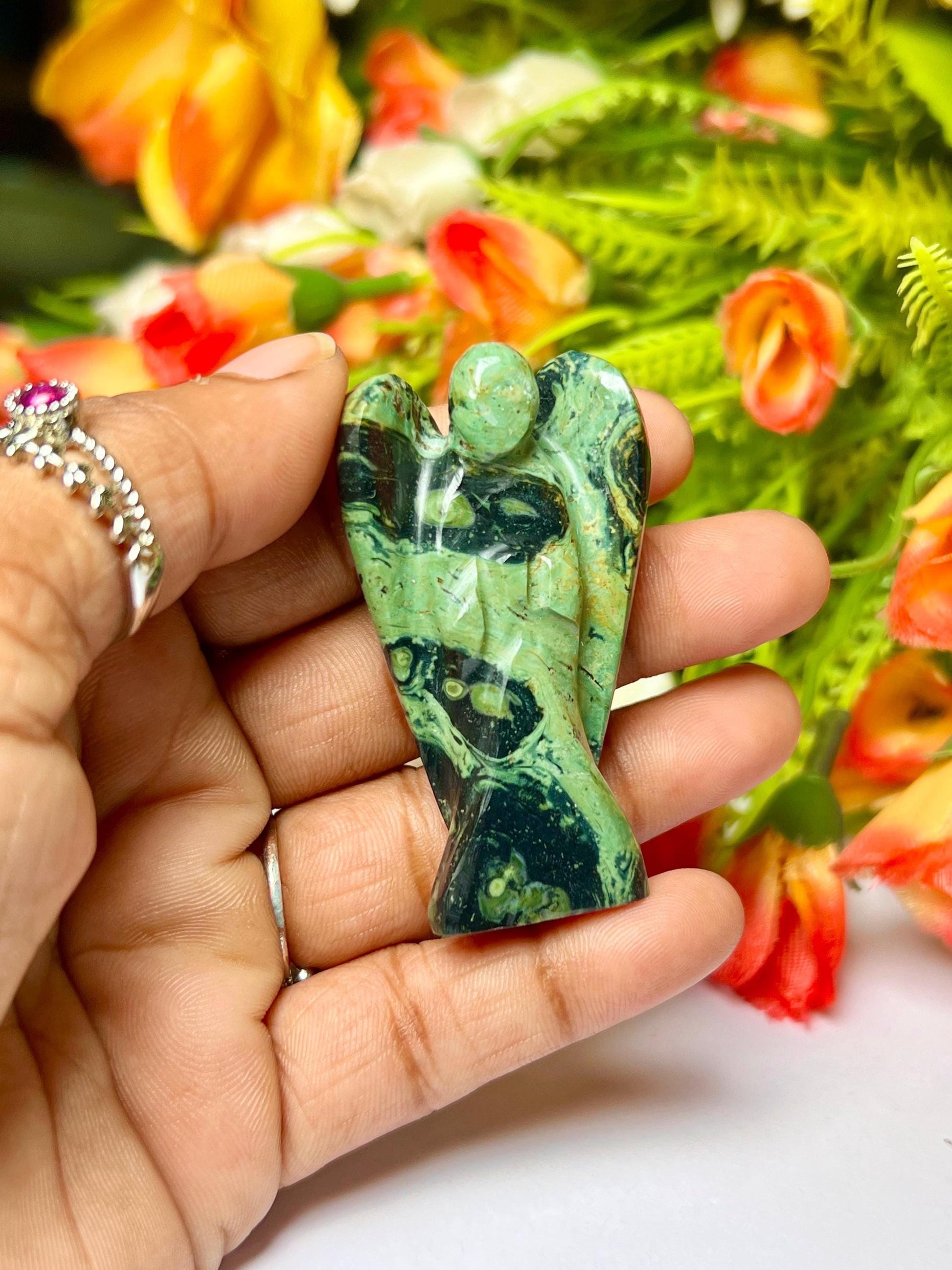 2" Angel Kambaba Jasper Stone Green Stromatolite Crocodile Jasper Galaxy Jasper,Amphibianite Stone Guardian Angel blessed Angelic connection