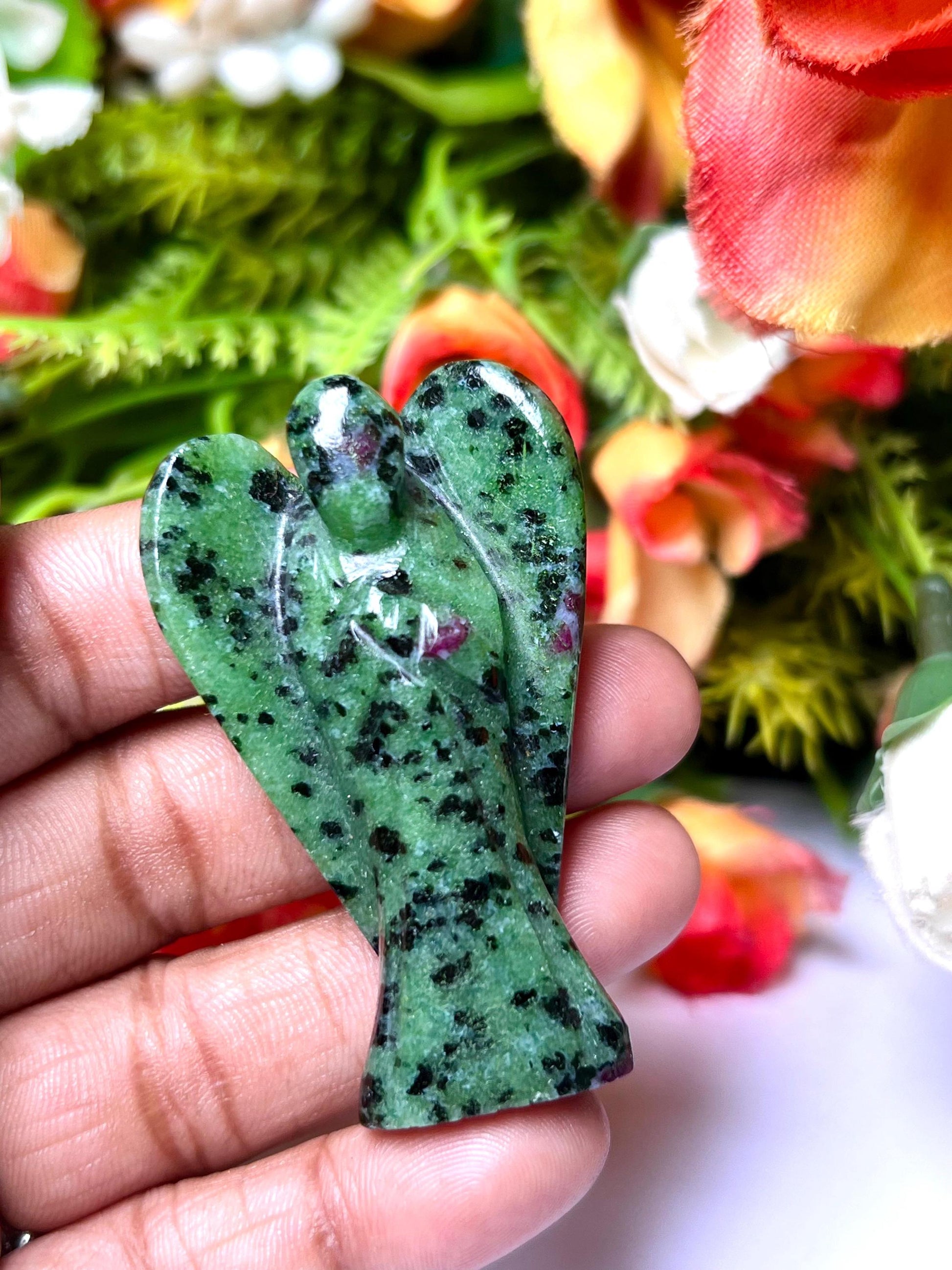 2" African Ruby Zoisite Stone ANGEL One(1) Piece Free standing guardian Angel crystal Reiki energy blessed hand carved Angelic connection