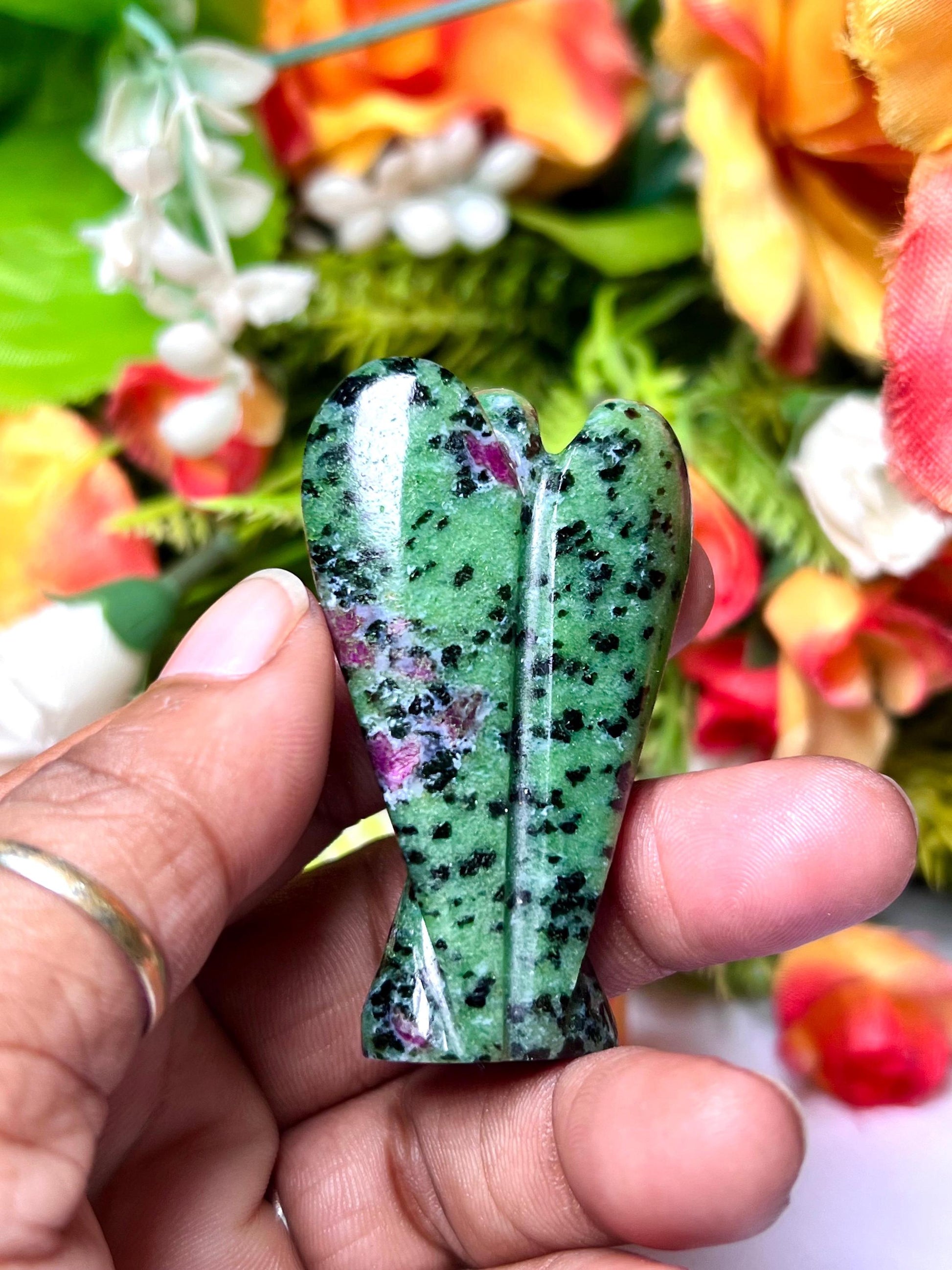 2" African Ruby Zoisite Stone ANGEL One(1) Piece Free standing guardian Angel crystal Reiki energy blessed hand carved Angelic connection