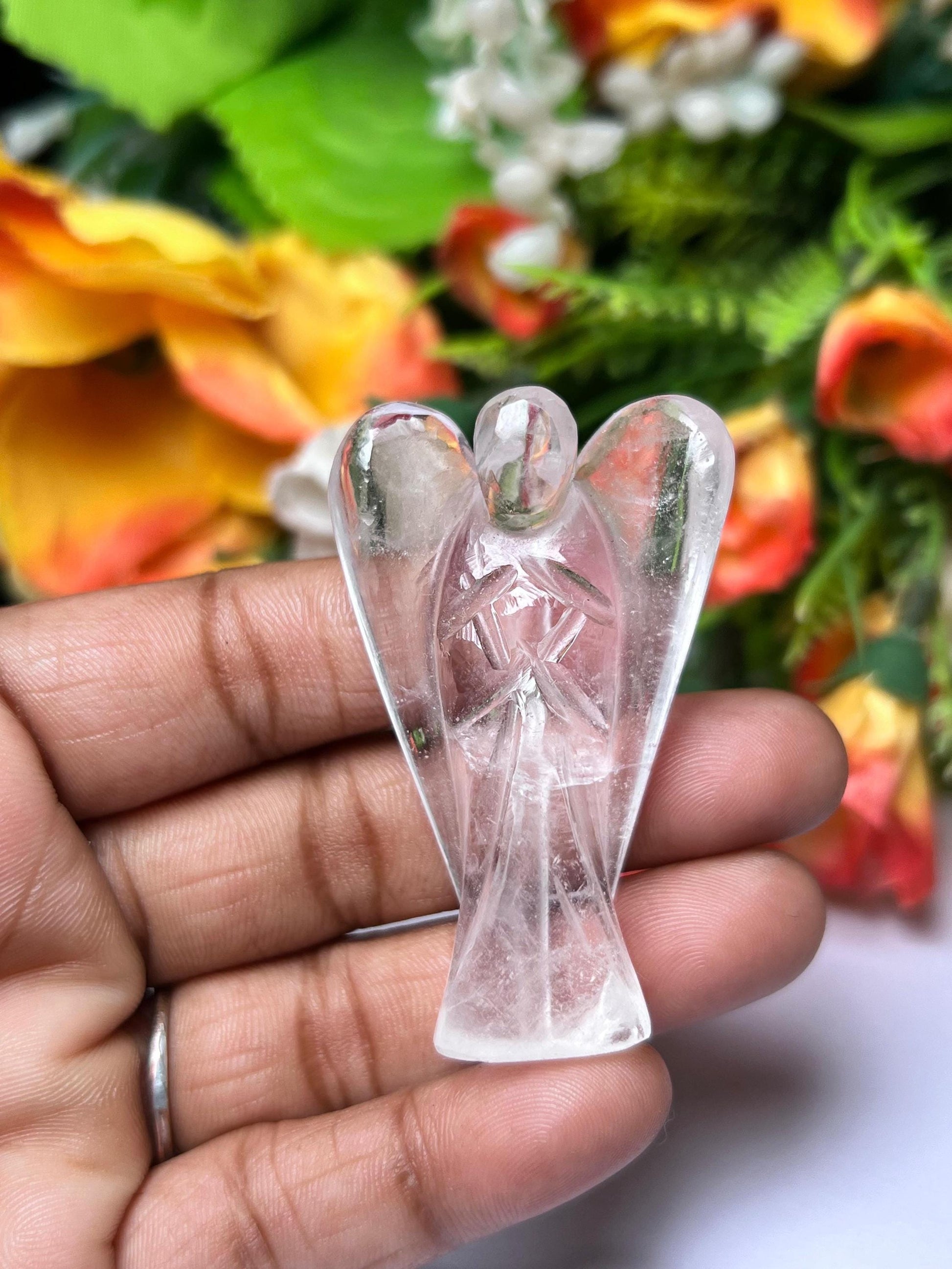 2" Himalayan crystal Quartz Stone ANGEL One(1)Piece Free standing guardian Angel crystal Reiki energy blessed hand carved Angelic connection