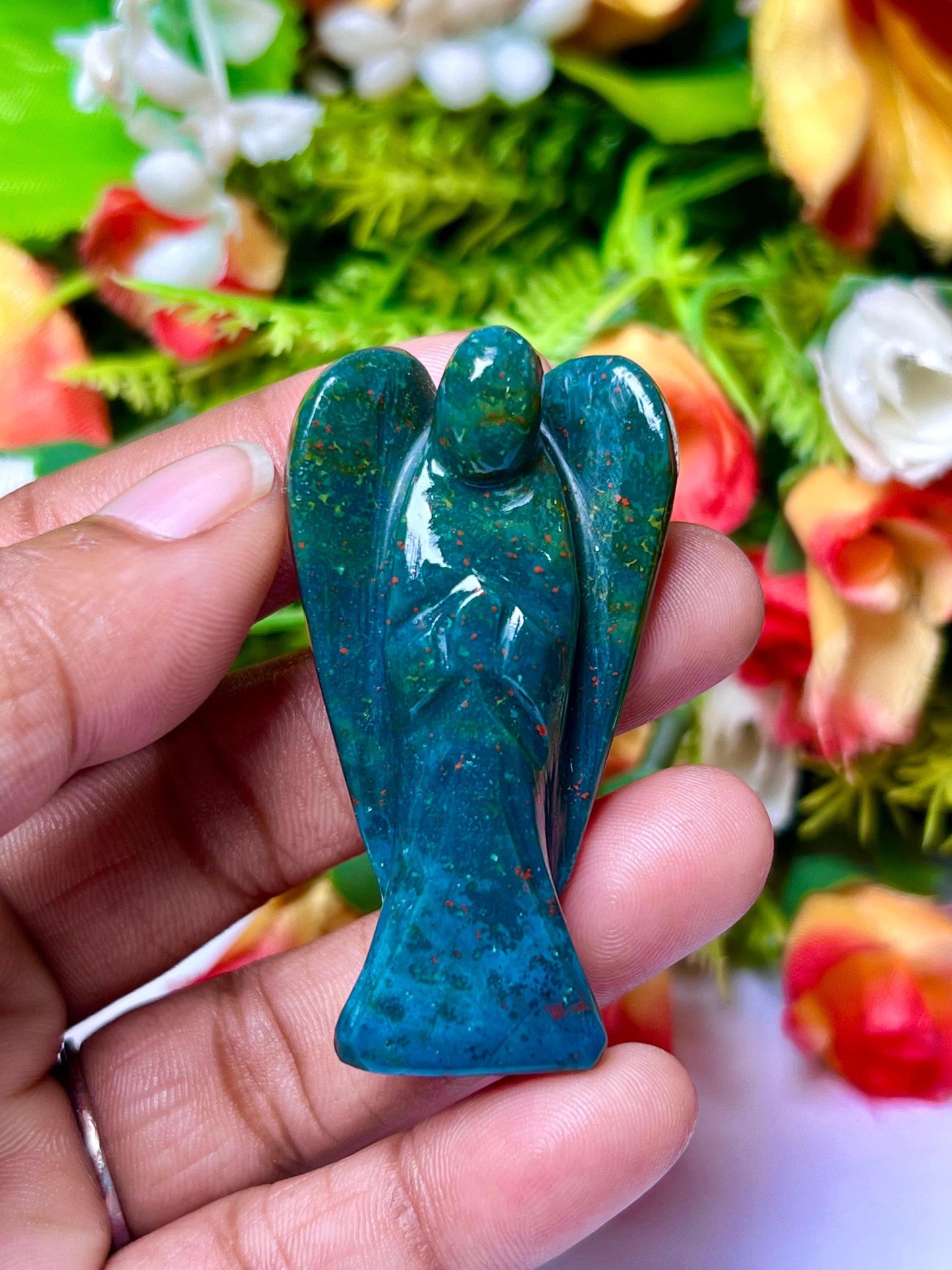 2" Blood Stone Crystal Stone ANGEL One(1)Piece Free standing guardian Angel crystal Reiki energy blessed hand carved Angelic connection