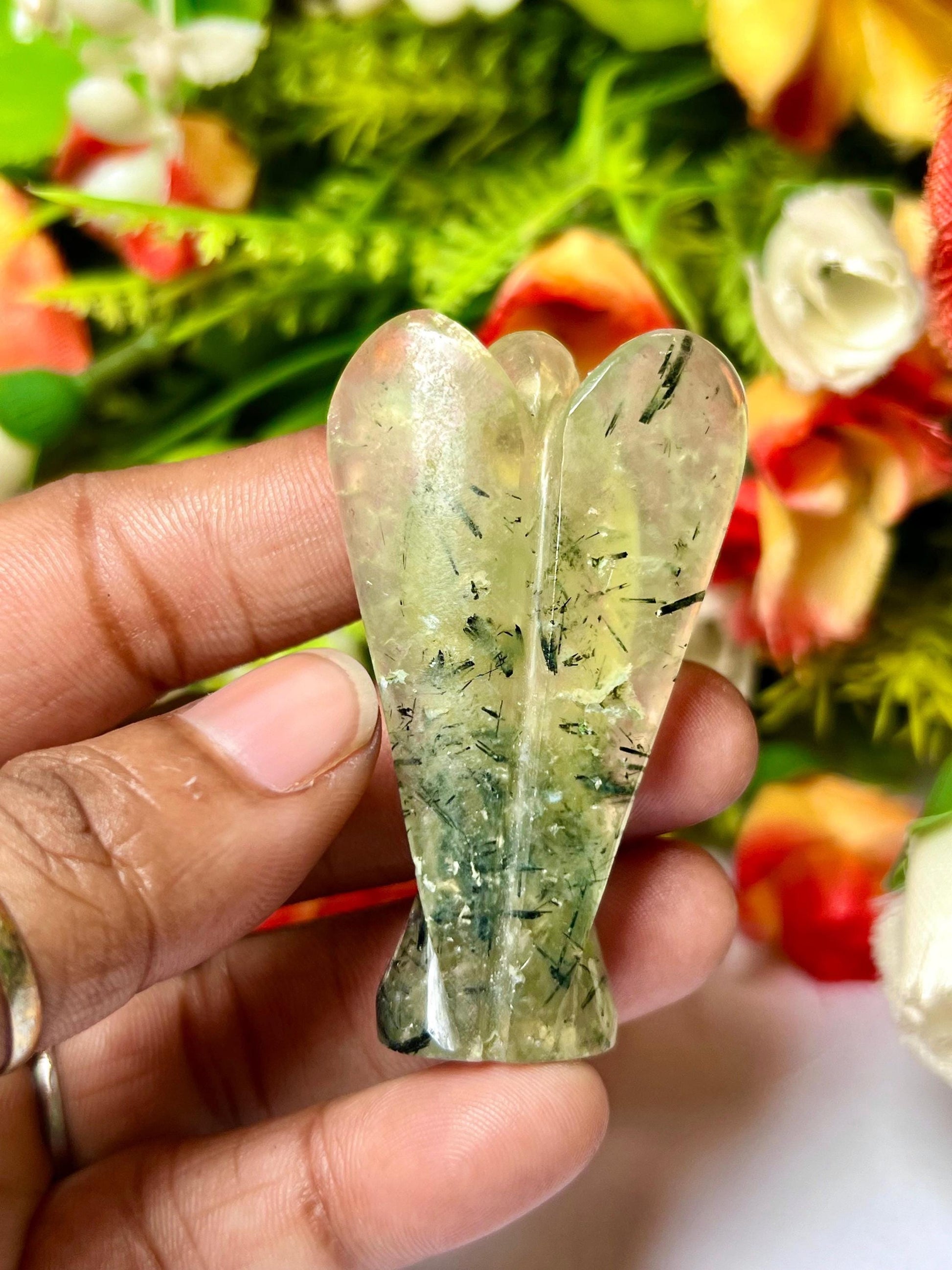 2" Prehnite Stone ANGEL (1) Piece Free standing guardian Angel crystal Reiki energy blessed hand carved Pocket Angel Angelic connection