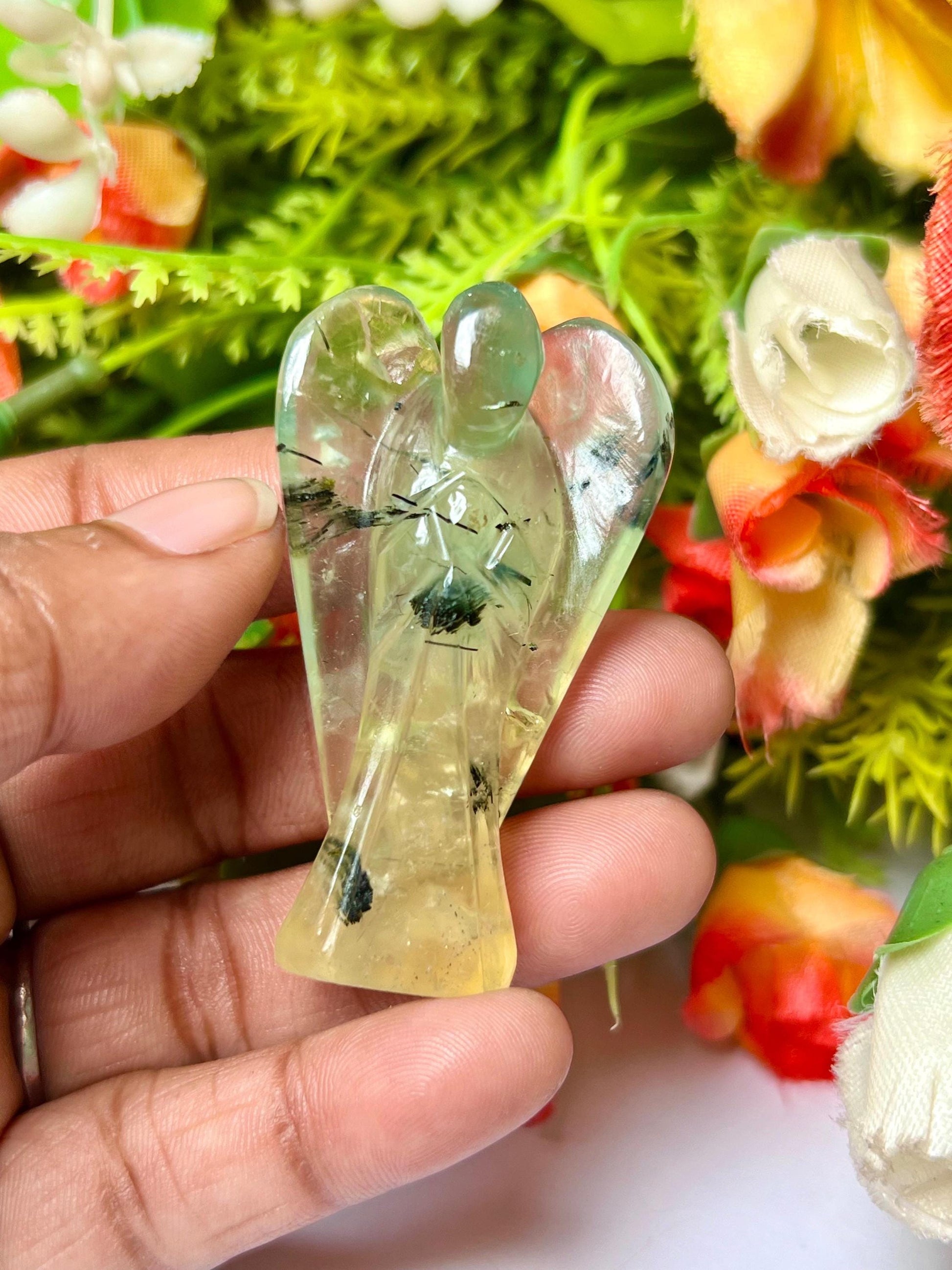 2" Prehnite Stone ANGEL (1) Piece Free standing guardian Angel crystal Reiki energy blessed hand carved Pocket Angel Angelic connection