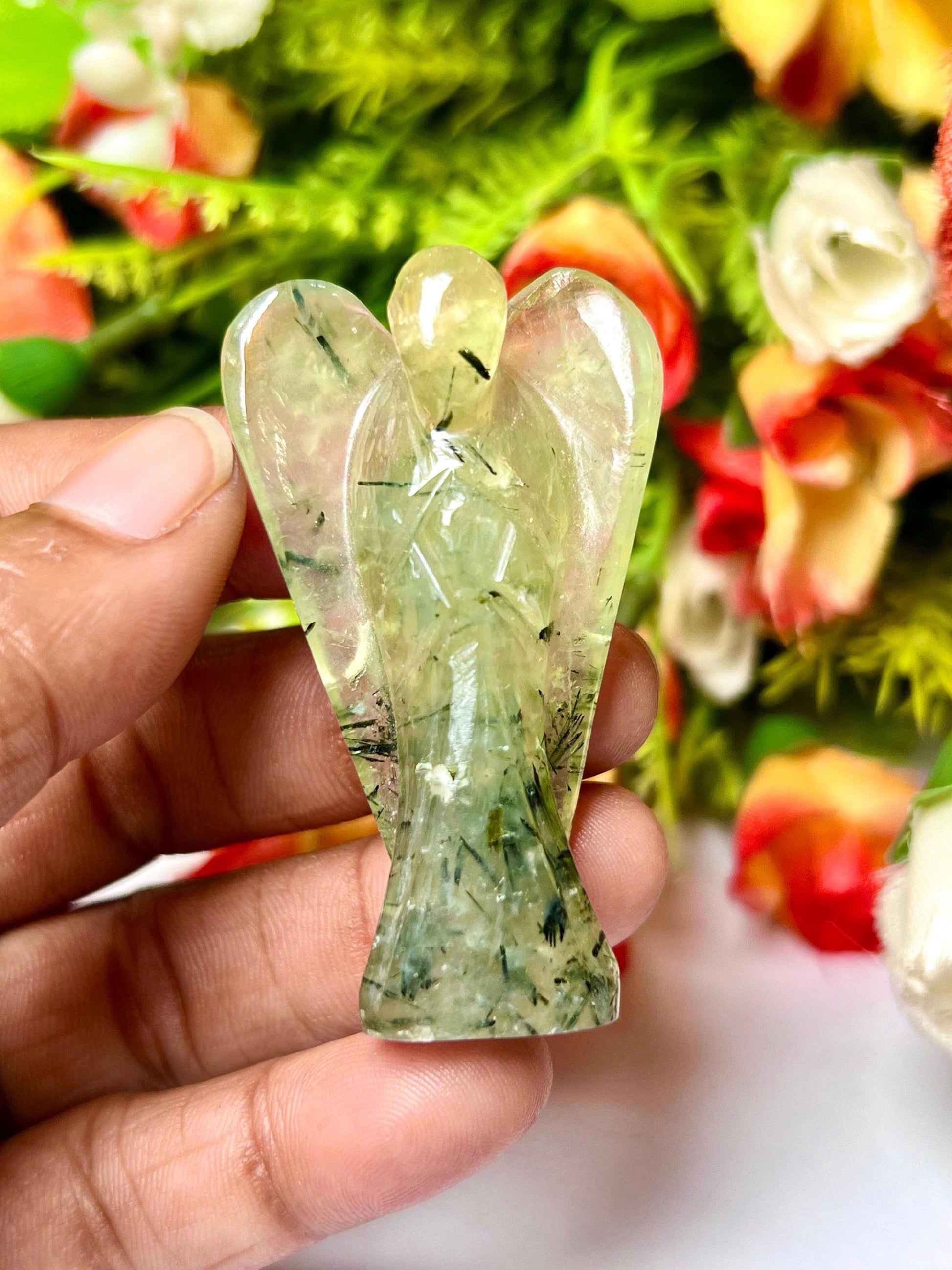 2" Prehnite Stone ANGEL (1) Piece Free standing guardian Angel crystal Reiki energy blessed hand carved Pocket Angel Angelic connection