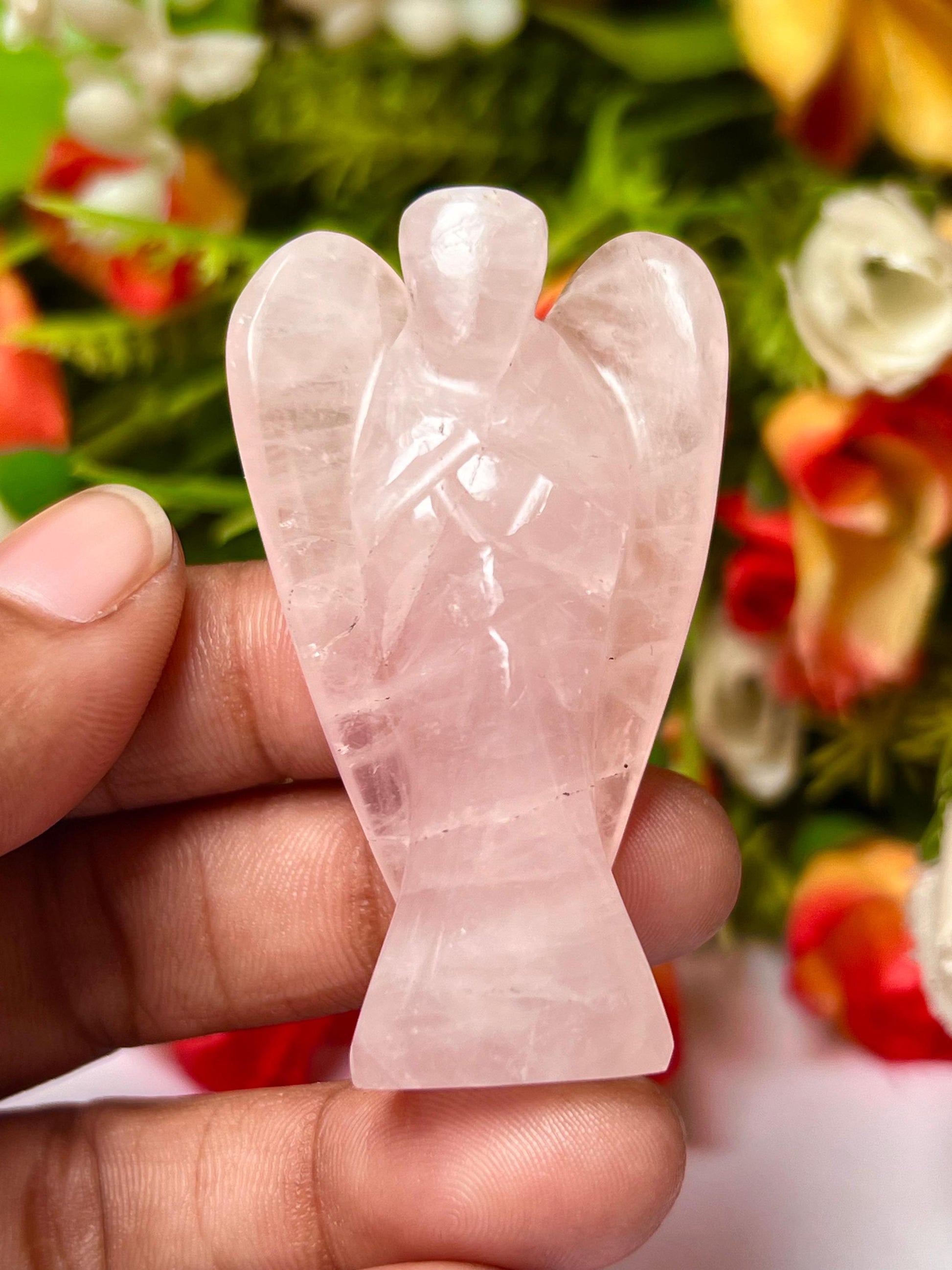 2" Rose Quartz Stone ANGEL One(1)Piece Free standing guardian Angel crystal Reiki energy blessed hand carved Pocket Angel Angelic connection