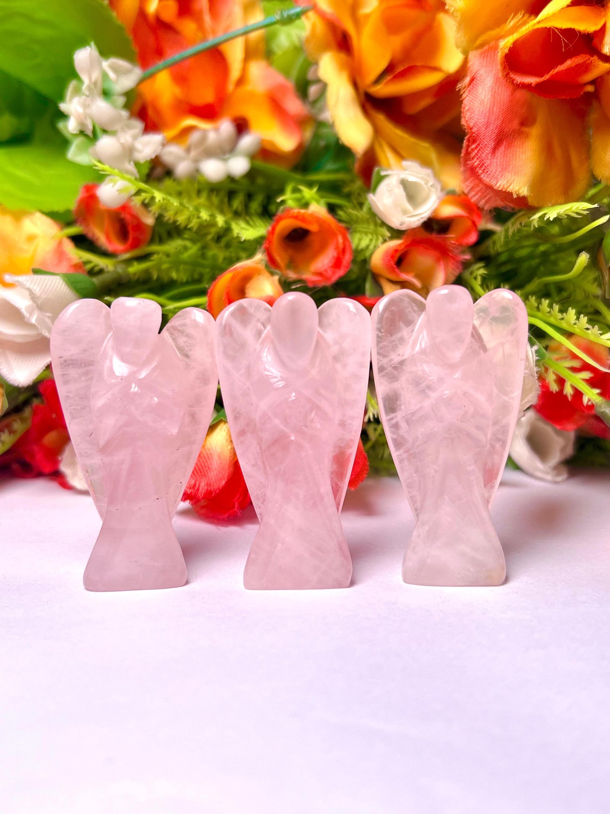 2" Rose Quartz Stone ANGEL One(1)Piece Free standing guardian Angel crystal Reiki energy blessed hand carved Pocket Angel Angelic connection