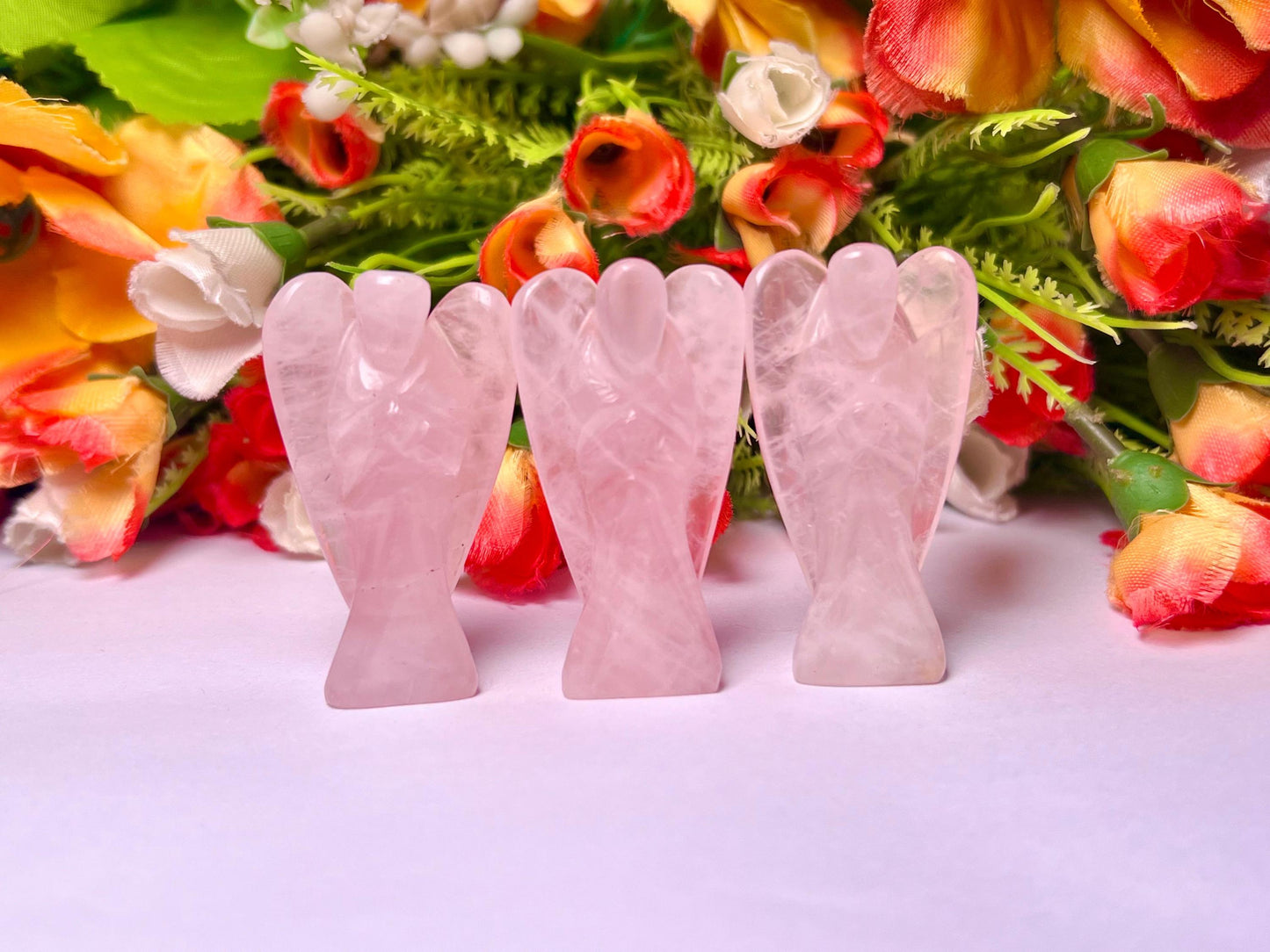 2" Rose Quartz Stone ANGEL One(1)Piece Free standing guardian Angel crystal Reiki energy blessed hand carved Pocket Angel Angelic connection