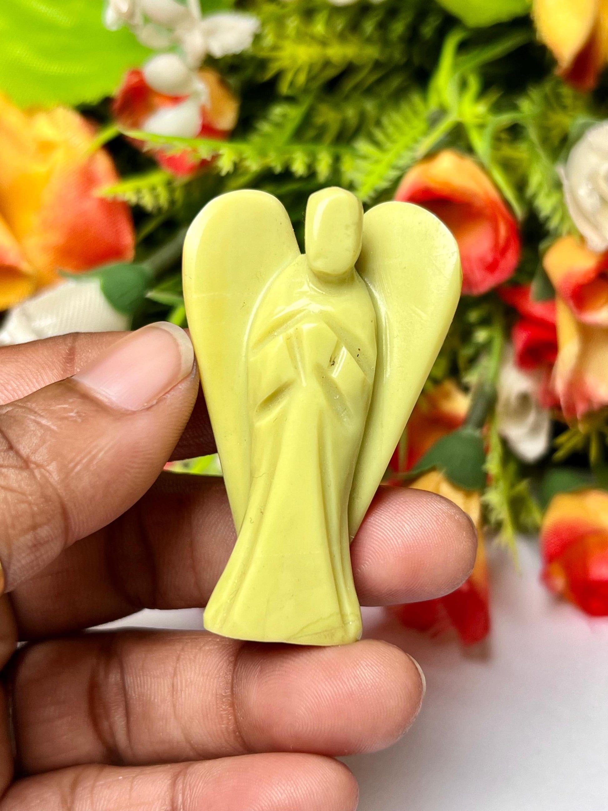 2" Serpentine Stone ANGEL (1) Piece Free standing guardian Angel crystal Reiki energy blessed hand carved Pocket Angel Angelic connection