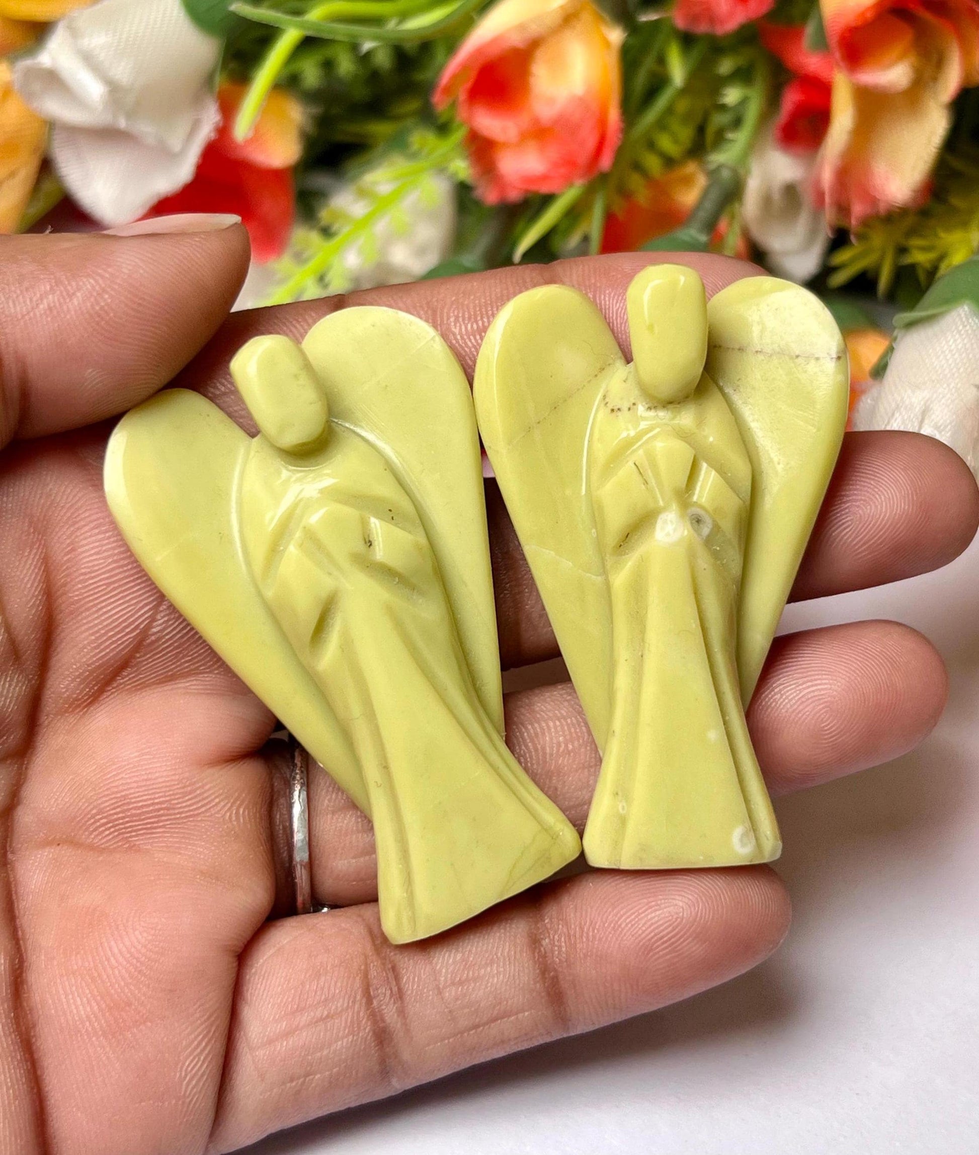 2" Serpentine Stone ANGEL (1) Piece Free standing guardian Angel crystal Reiki energy blessed hand carved Pocket Angel Angelic connection