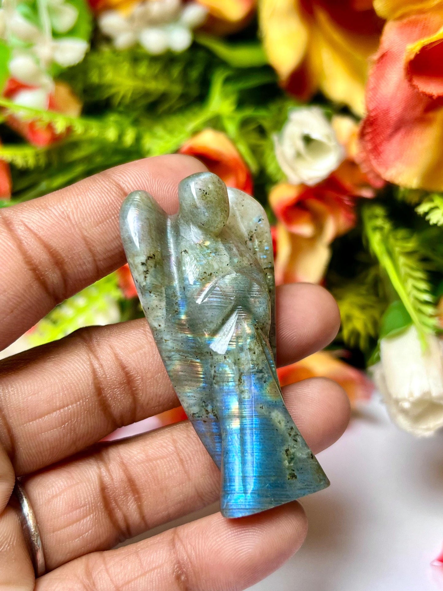 2" Labradorite Stone ANGEL (1) Piece Free standing guardian Angel crystal Reiki energy blessed hand carved Pocket Angel Angelic connection