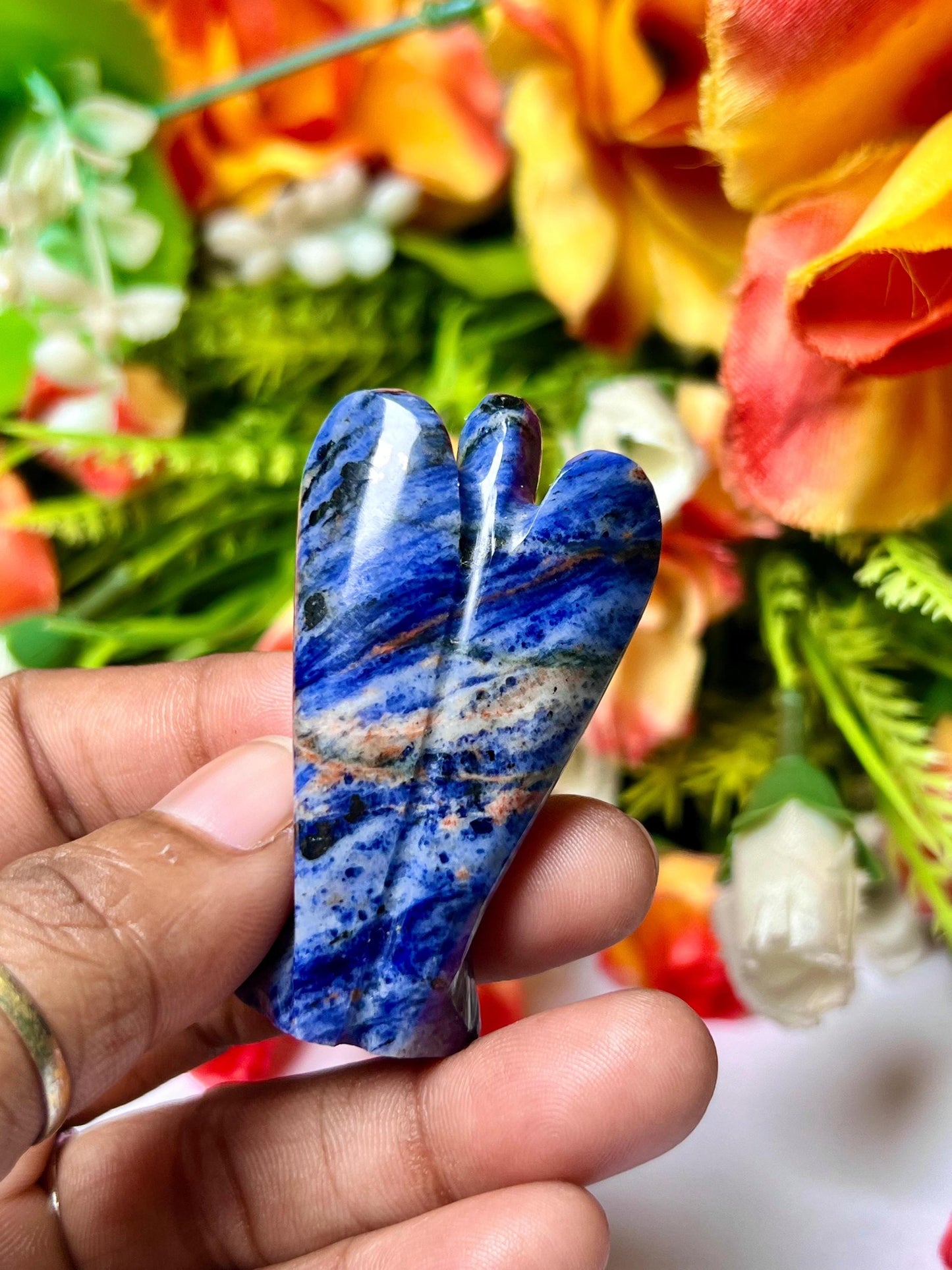 2" Sodalite Stone ANGEL (1) Piece Free standing guardian Angel crystal Reiki energy blessed hand carved Pocket Angel Angelic connection